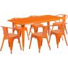 Flash Furniture Commercial Grade 31.5″ x 63″ Rectangular Black Metal Indoor-Outdoor Table Set with 6 Arm Chairs(Orange)