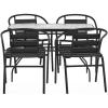 Flash Furniture Lila Commercial 5-Piece Outdoor Dining Set, Tempered Glass Patio Table with Umbrella Hole, 4 Triple Slat Chairs, 47″, Black