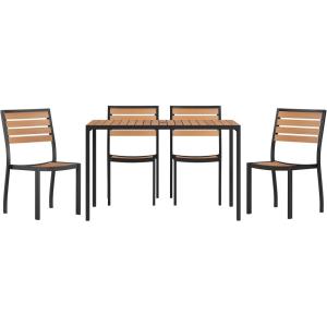 Flash Furniture 5 Piece Patio Table Set – Synthetic Teak Poly Slats – 30″ x 48″ Steel Framed Table with 4 Faux Teak Chairs