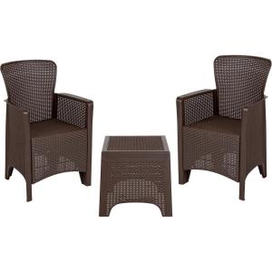 Flash Furniture Seneca Dark Gray Faux Rattan Plastic Chair Set with Matching Side Table(Chocolate)
