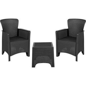 Flash Furniture Seneca Dark Gray Faux Rattan Plastic Chair Set with Matching Side Table(Dark Gray)