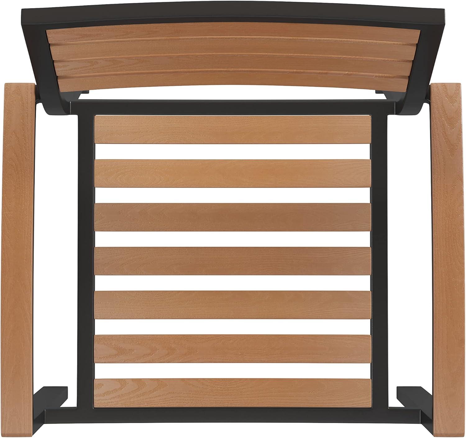 image:imageFlash Furniture 3 Piece Outdoor Dining Table Set Synthetic Teak Poly Slats 35 Square Steel Framed Table with Umbrella Holder Hole 2 Stackable Club Chairs