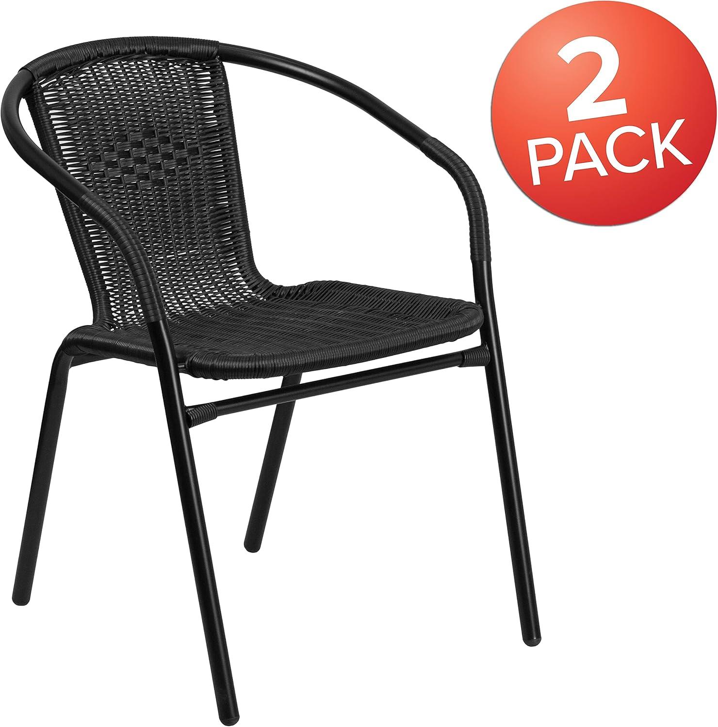 image:imageFlash Furniture 315 Glass Metal Table and 2 Black Rattan Bistro Chairs PatioRestaurant Stackable Dining Set