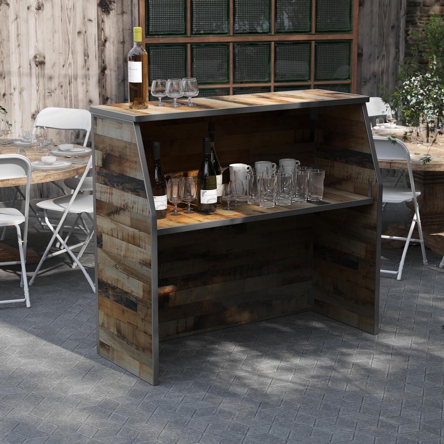 image:imageFlash Furniture 4 Folding Portable Event Bar with Top and Middle Shelves Mobile Laminate Foldable Bar for Parties and Events WhiteRustic Natural
