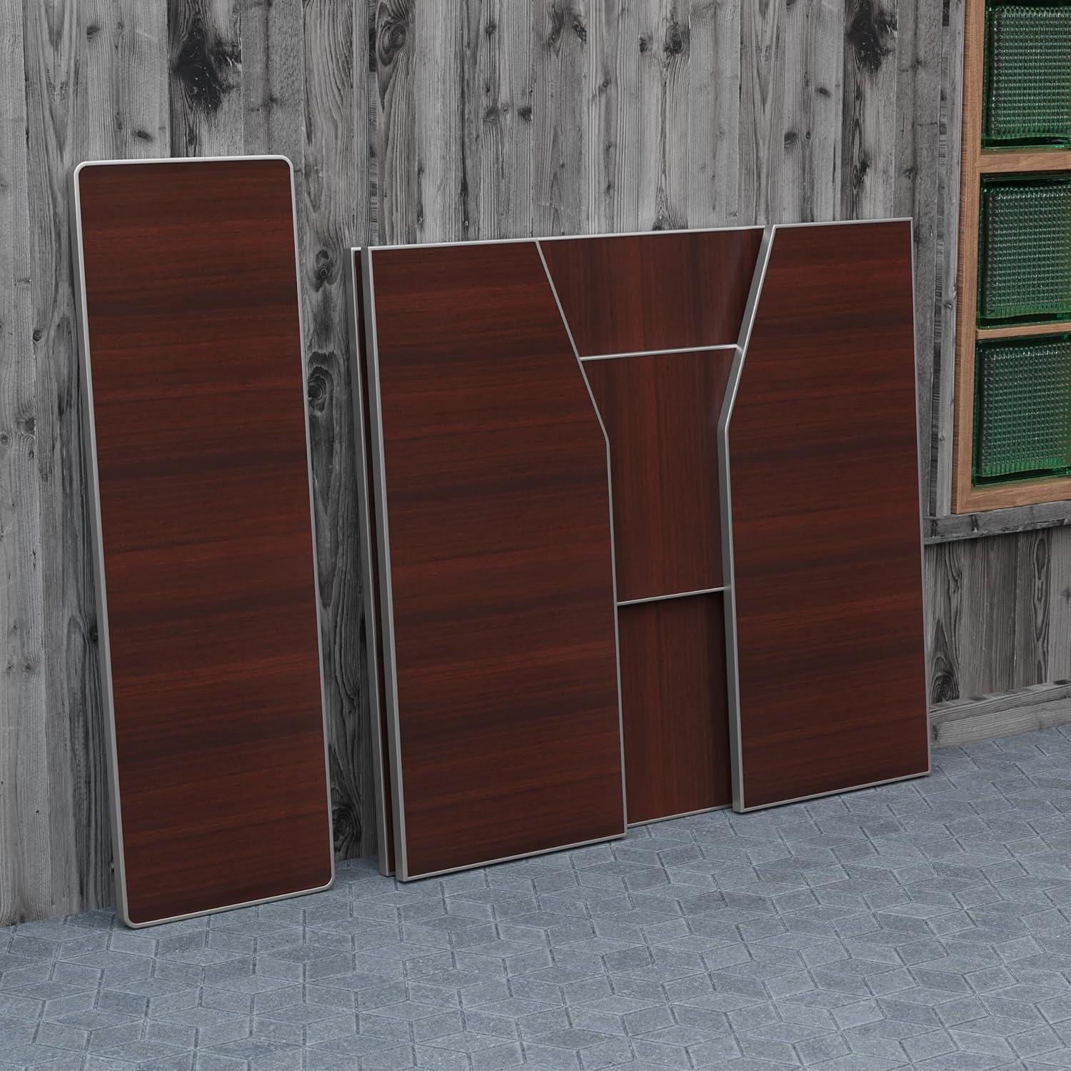 image:imageFlash Furniture 4 Folding Portable Event Bar with Top and Middle Shelves Mobile Laminate Foldable Bar for Parties and Events WhiteWalnut Woodgrain