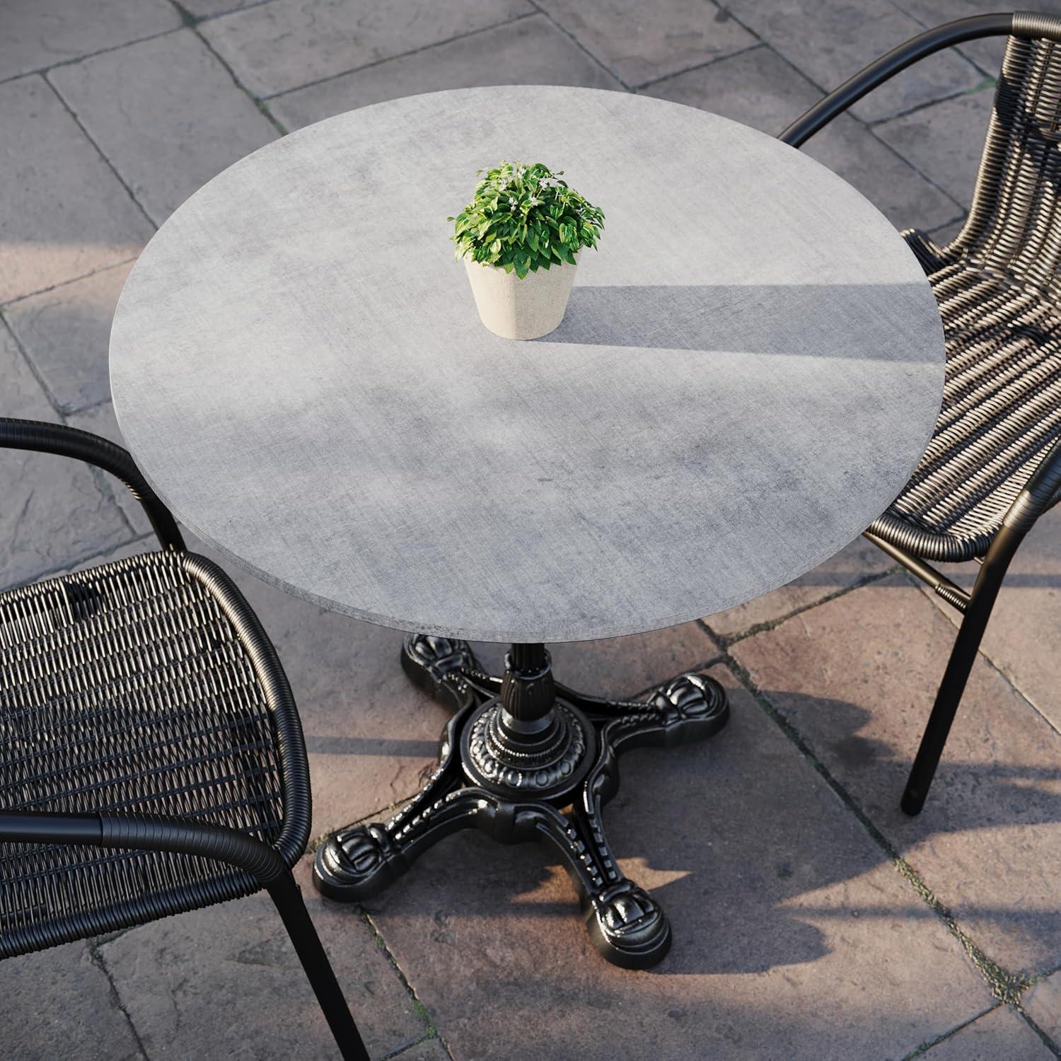 image:imageFlash Furniture Acadia 3125 Round Indoor Outdoor Dark Brown Tabletop with Black Bistro Base Scratch Heat amp UV Resistant Seamless TopGuard HPL Top and EdgeGray Faux ConcreteBlack Base