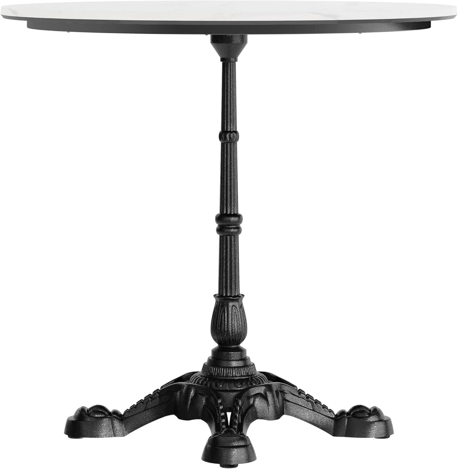image:imageFlash Furniture Acadia 3125 Round Indoor Outdoor Dark Brown Tabletop with Black Bistro Base Scratch Heat amp UV Resistant Seamless TopGuard HPL Top and EdgeWhite Faux MarbleBlack Base