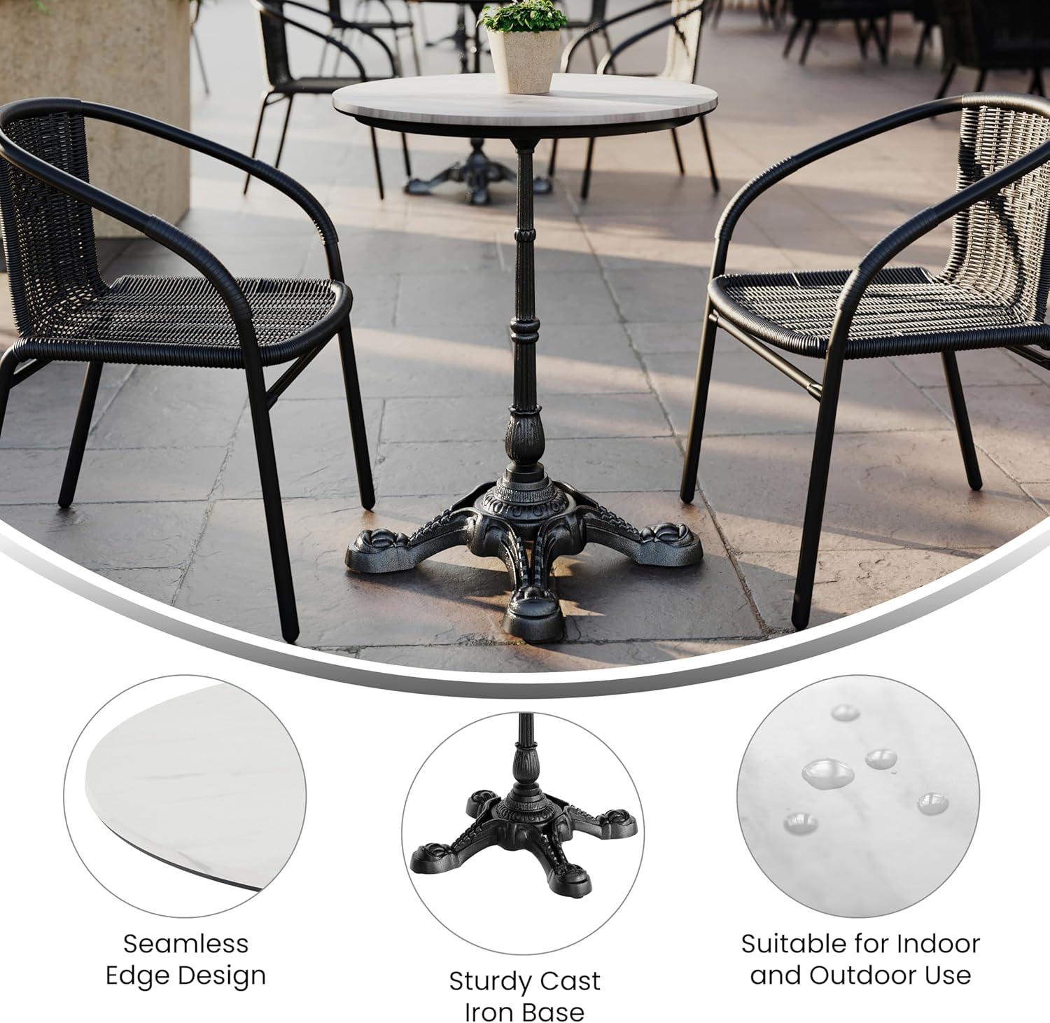 image:imageFlash Furniture Acadia 3125 Round Indoor Outdoor Dark Brown Tabletop with Black Bistro Base Scratch Heat amp UV Resistant Seamless TopGuard HPL Top and EdgeWhite Faux MarbleBlack Base