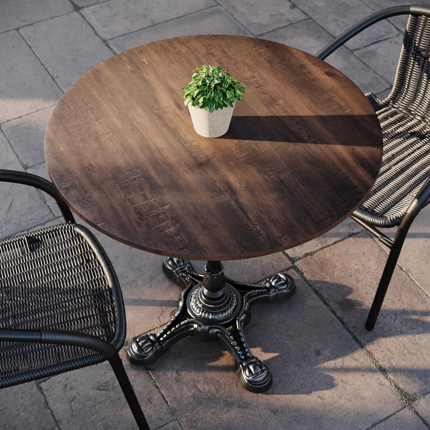 image:imageFlash Furniture Acadia 3125 Round Indoor Outdoor Dark Brown Tabletop with Black Bistro Base Scratch Heat amp UV Resistant Seamless TopGuard HPL Top and EdgeDark BrownBlack Base