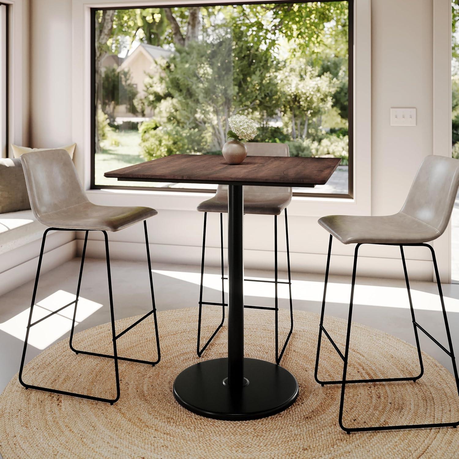 image:imageFlash Furniture Acadia 36 Square Indoor Gray Faux Concrete Tabletop with 24 Round Black Bar Height Base Seamless TopGuard HPL Top and EdgeDark BrownBlack Base