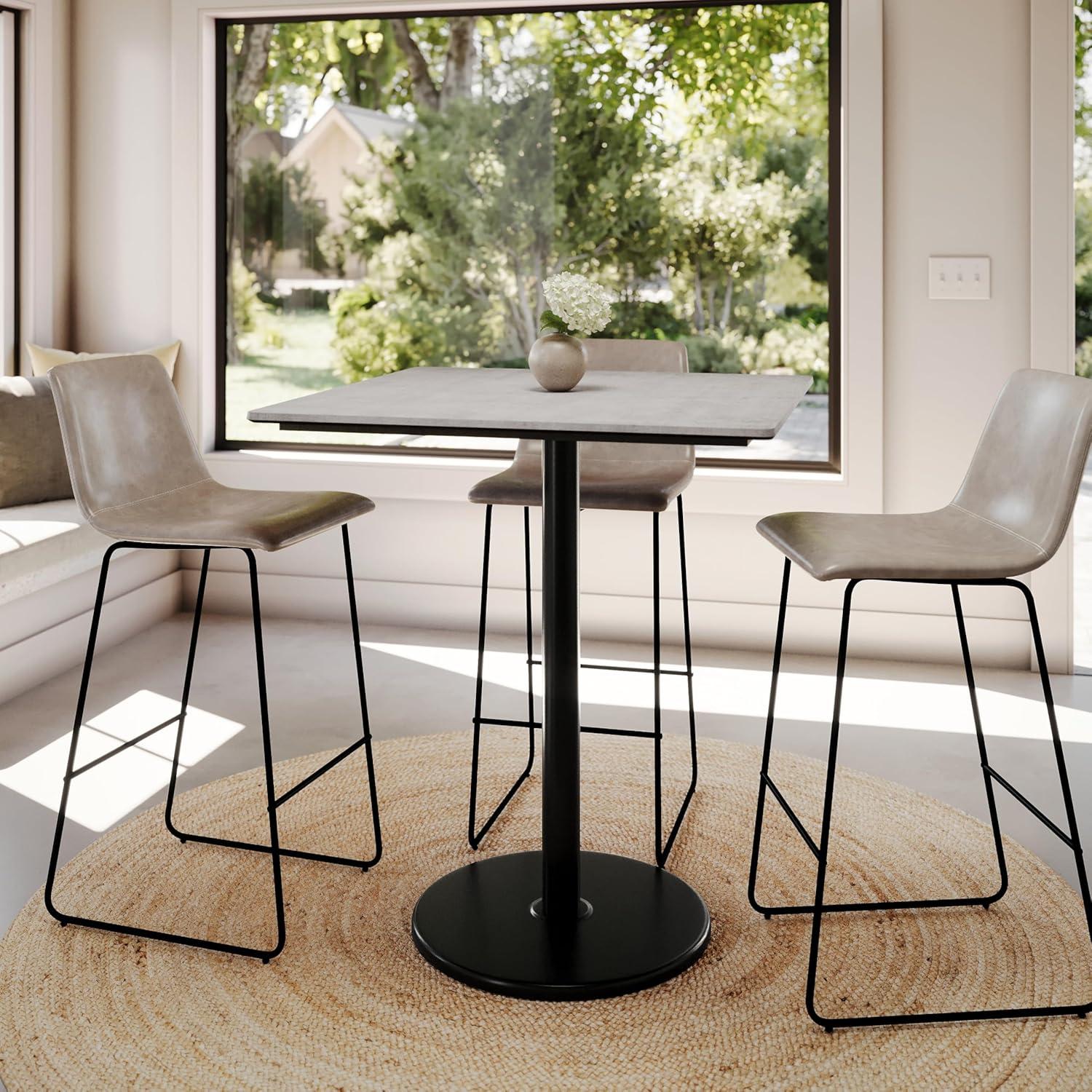 image:imageFlash Furniture Acadia 36 Square Indoor Gray Faux Concrete Tabletop with 24 Round Black Bar Height Base Seamless TopGuard HPL Top and EdgeGray Faux ConcreteBlack Base