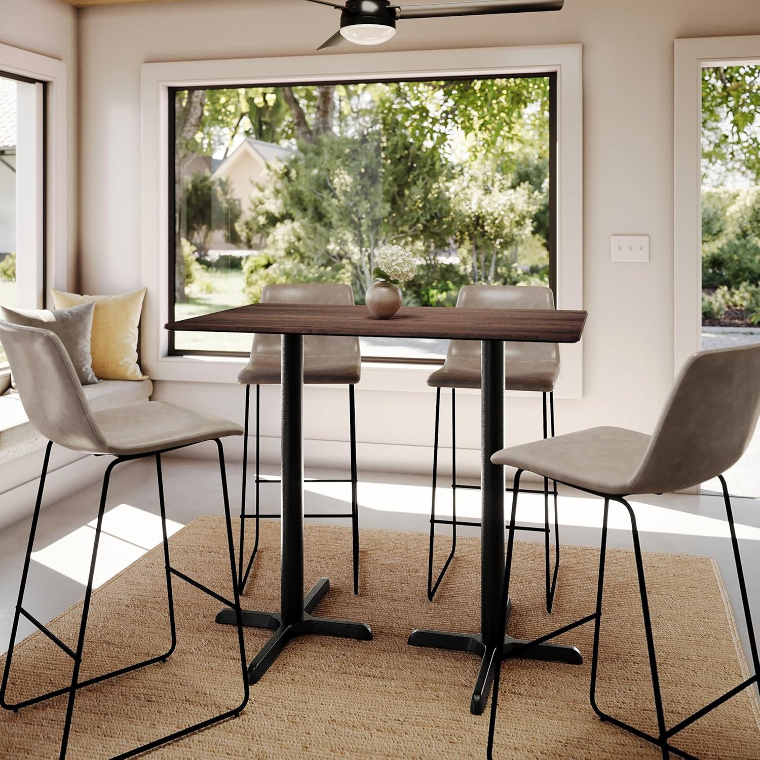 image:imageFlash Furniture Acadia 48 x 30 Indoor Gray Faux Concrete Tabletop with Dual 22 x 30 Black Bar Height Crisscross Bases Seamless TopGuard HPL Top and EdgeDark BrownBlack Base