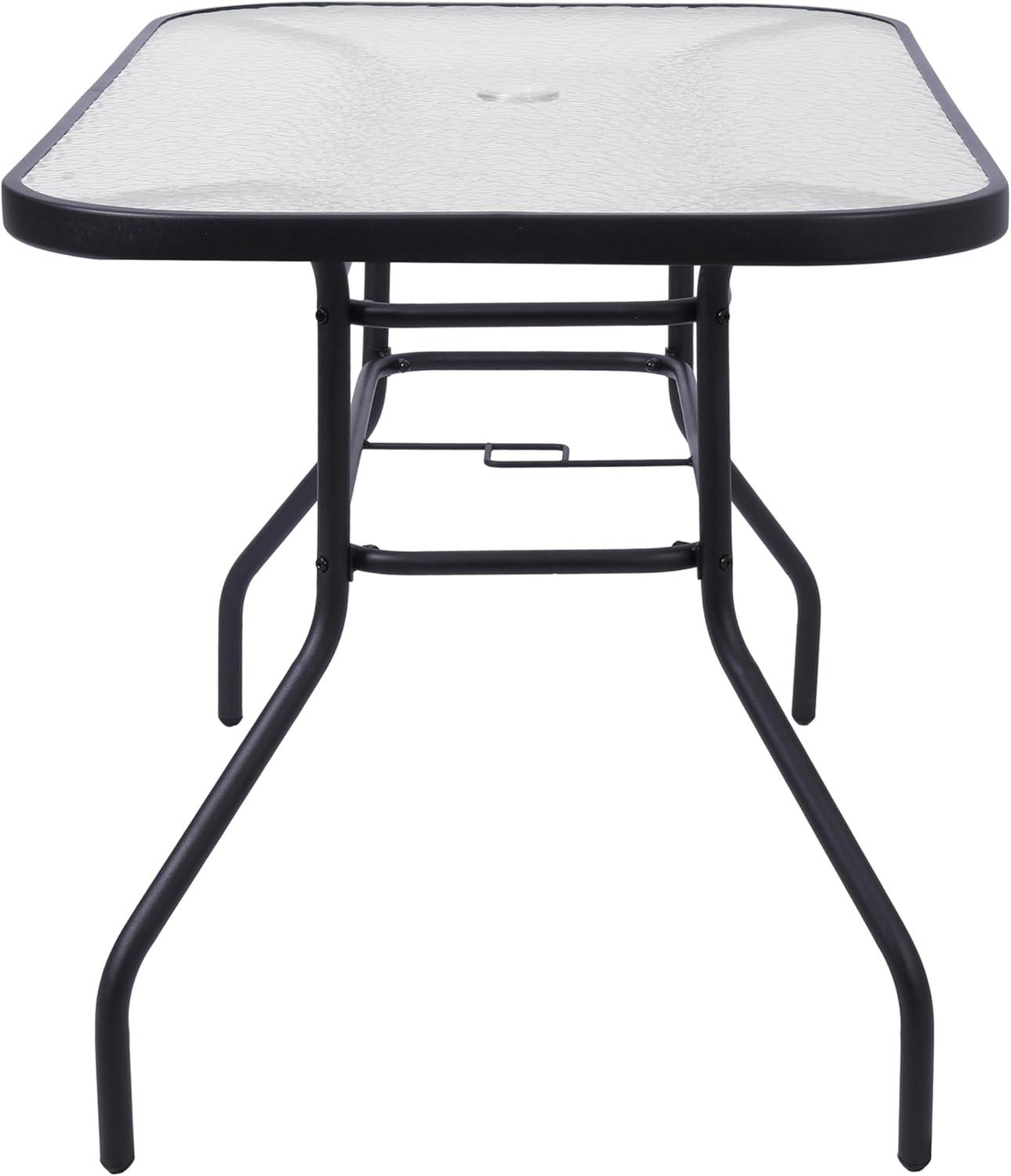 image:imageFlash Furniture Brazos Commercial Outdoor Dining Set 47 Tempered Glass Patio Table with Umbrella Hole 4 Stack Chairs with Flex Comfort Seats and Backs NavyBlackBrown