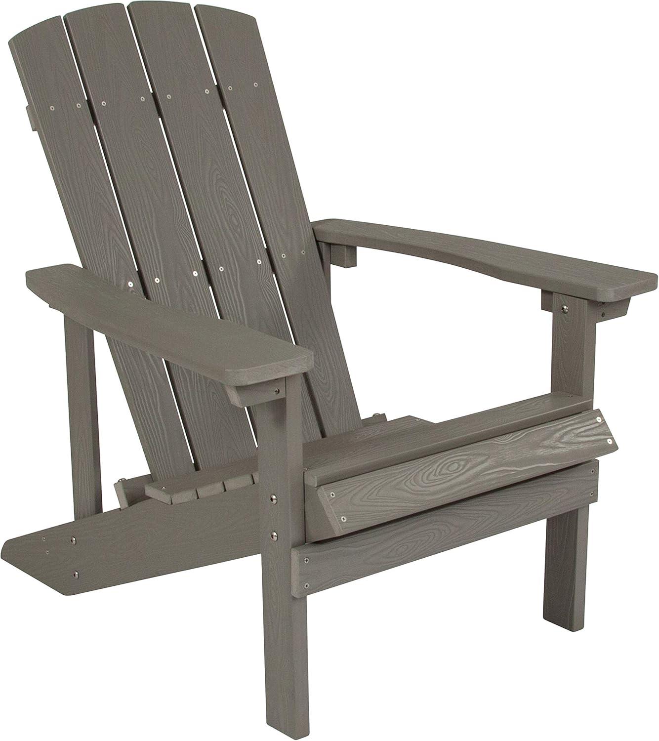 image:imageFlash Furniture Charlestown Commercial 2 Chair and Side Table Adirondack Set Gray Poly Resin Weather Resistant