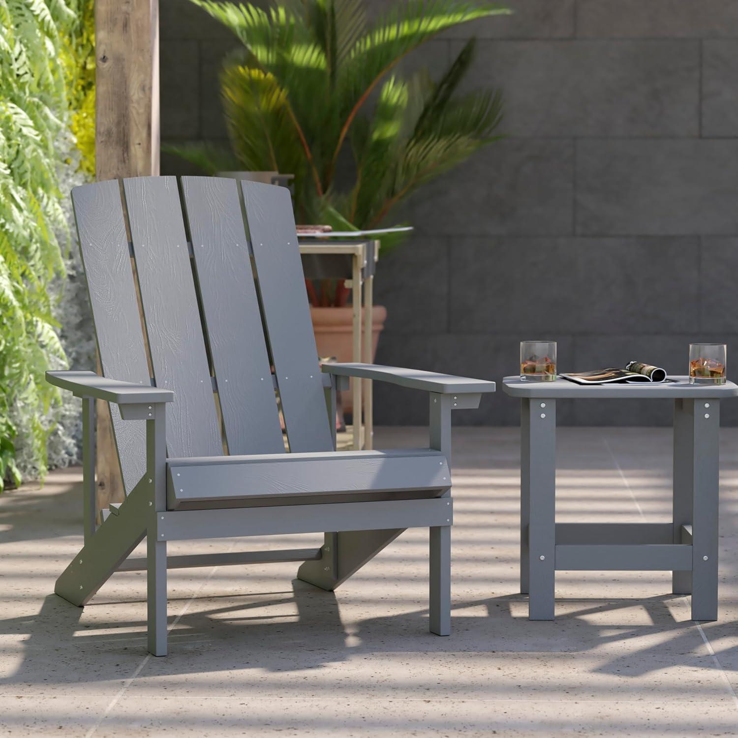 image:imageFlash Furniture Charlestown Commercial 2 Chair and Side Table Adirondack Set Gray Poly Resin Weather Resistant