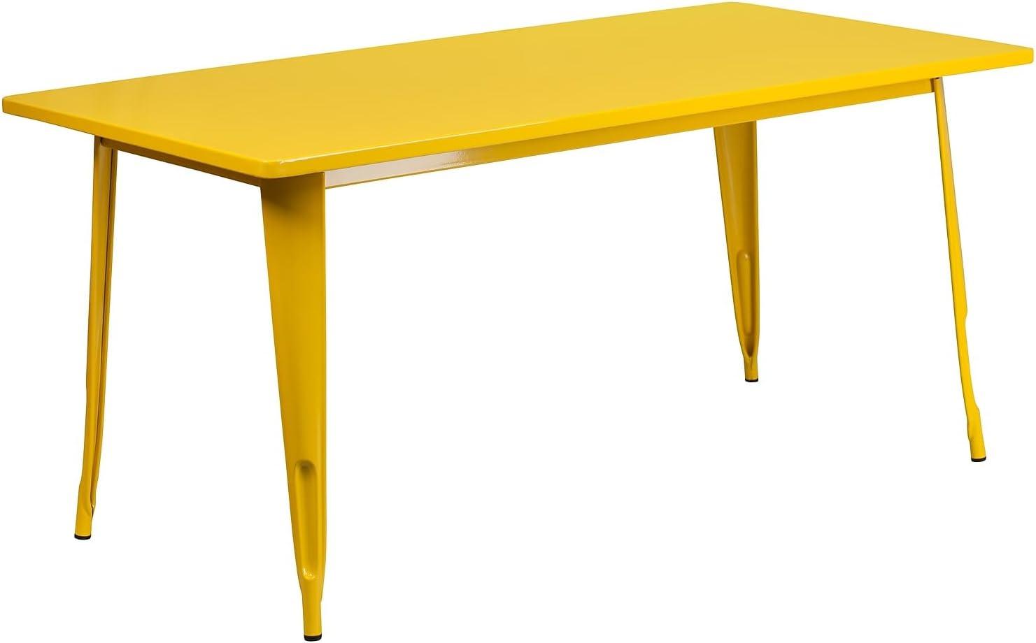image:imageFlash Furniture Commercial Grade 315 x 63 Rectangular White Metal IndoorOutdoor Table Set with 6 Stack ChairsYellow