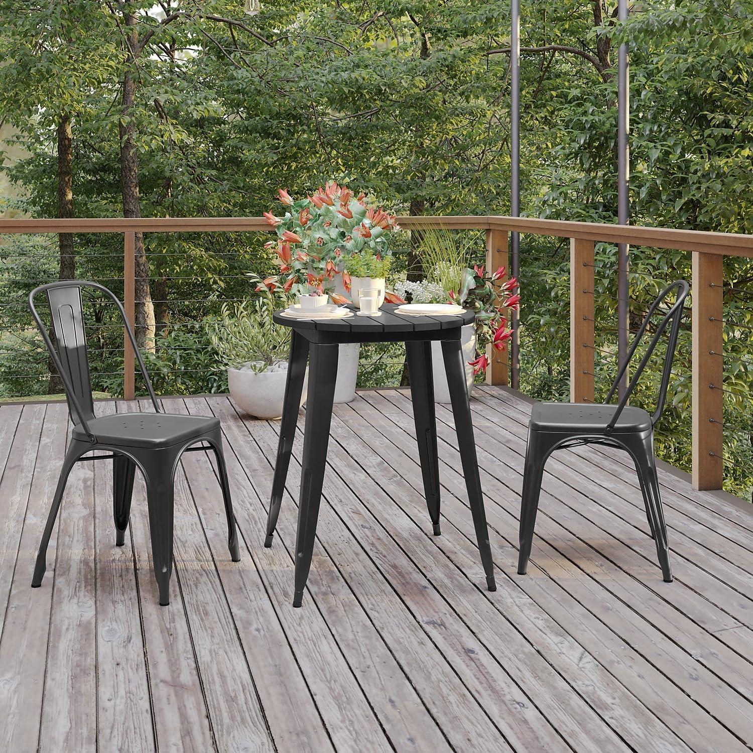 image:imageFlash Furniture Declan Commercial Outdoor Bar Height Dining Table All Weather Poly Resin Top with Steel Base 2375 Round BrownBlackBlack TopBlack Frame