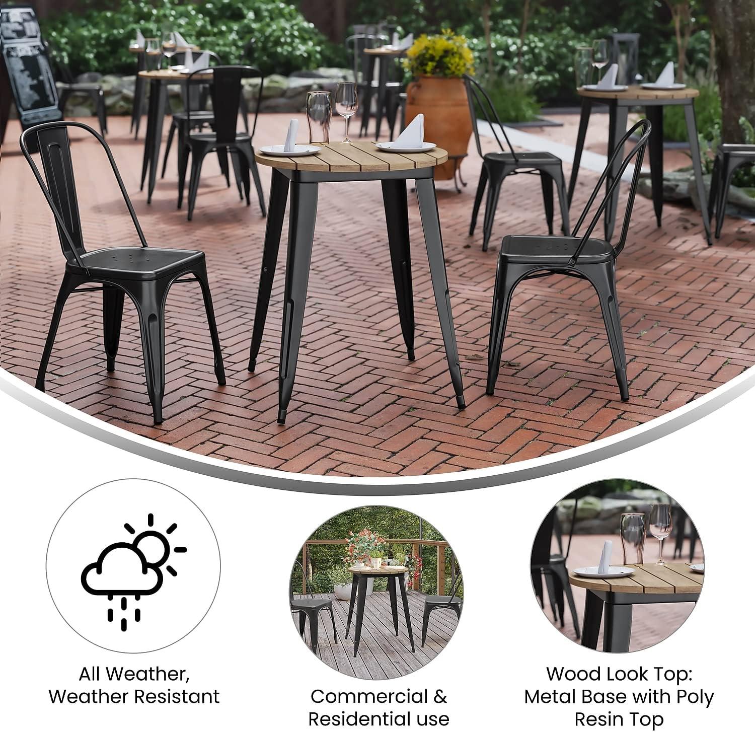 image:imageFlash Furniture Declan Commercial Outdoor Bar Height Dining Table All Weather Poly Resin Top with Steel Base 2375 Round BrownBlackBrown TopBlack Frame