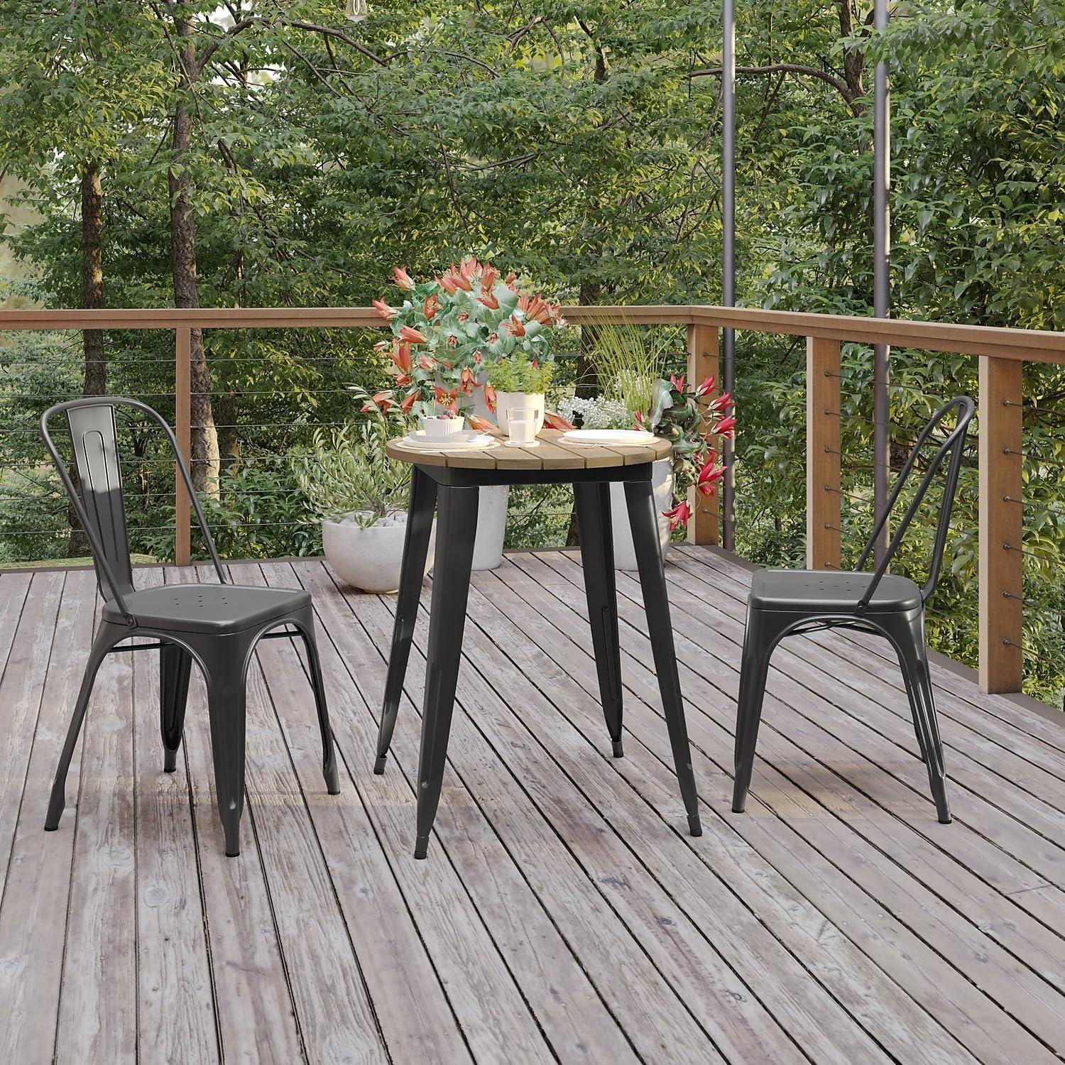 image:imageFlash Furniture Declan Commercial Outdoor Bar Height Dining Table All Weather Poly Resin Top with Steel Base 2375 Round BrownBlackBrown TopBlack Frame
