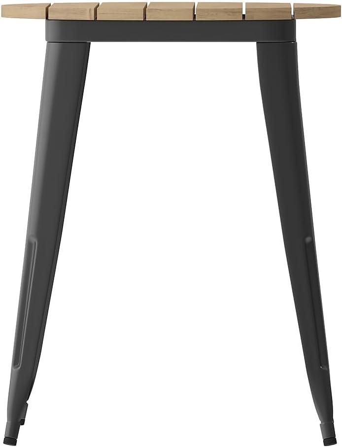 image:imageFlash Furniture Declan Commercial Outdoor Bar Height Dining Table All Weather Poly Resin Top with Steel Base 2375 Round BrownBlackBrown TopBlack Frame