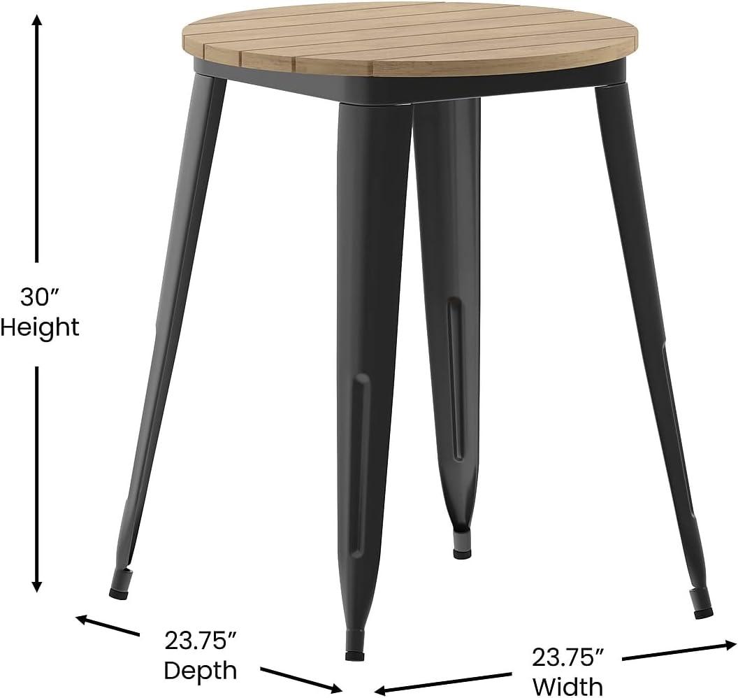 image:imageFlash Furniture Declan Commercial Outdoor Bar Height Dining Table All Weather Poly Resin Top with Steel Base 2375 Round BrownBlackBrown TopBlack Frame