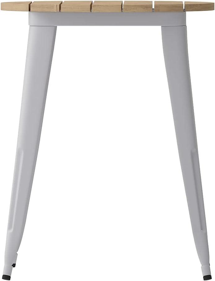 image:imageFlash Furniture Declan Commercial Outdoor Bar Height Dining Table All Weather Poly Resin Top with Steel Base 2375 Round BrownBlackBrown TopSilver Frame
