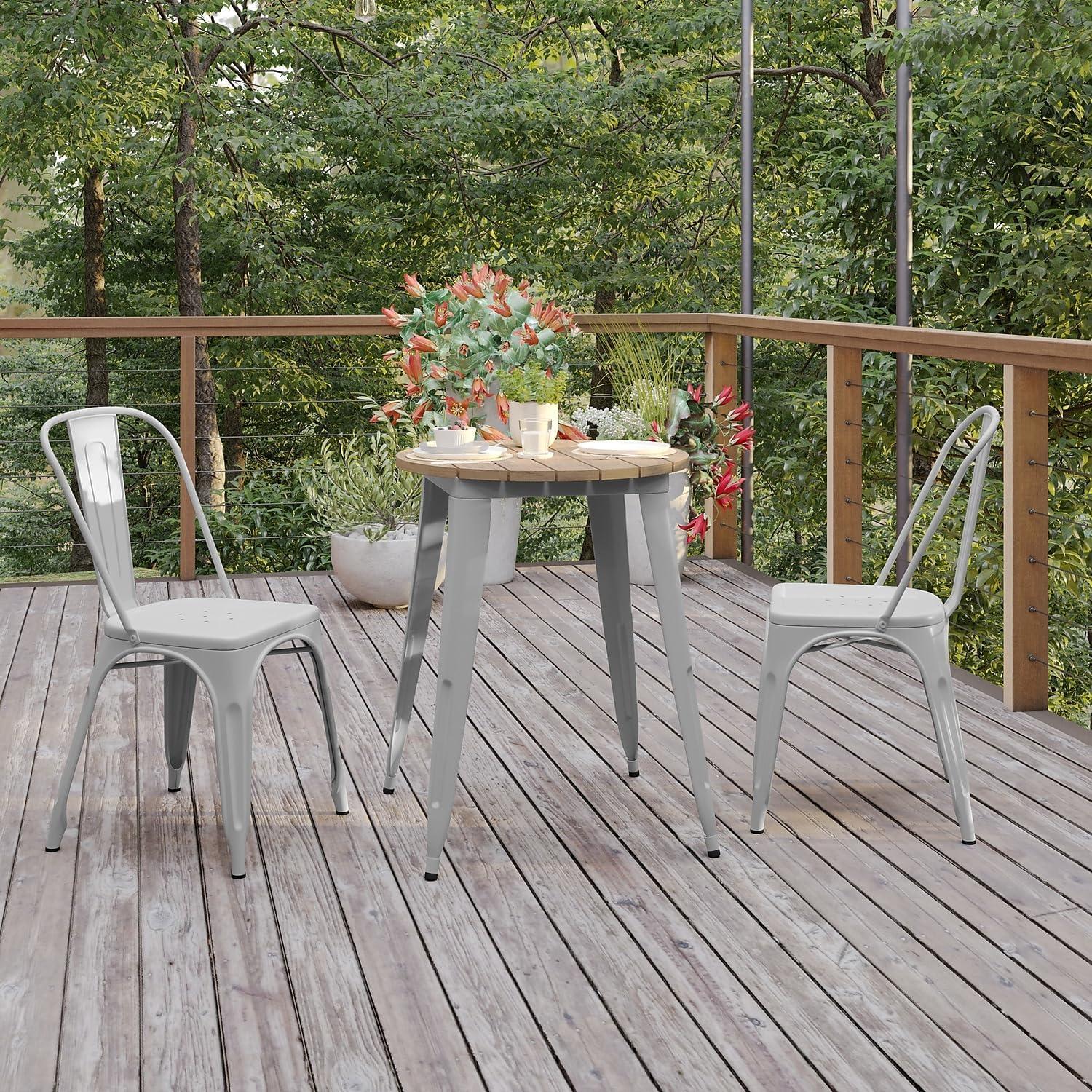 image:imageFlash Furniture Declan Commercial Outdoor Bar Height Dining Table All Weather Poly Resin Top with Steel Base 2375 Round BrownBlackBrown TopSilver Frame