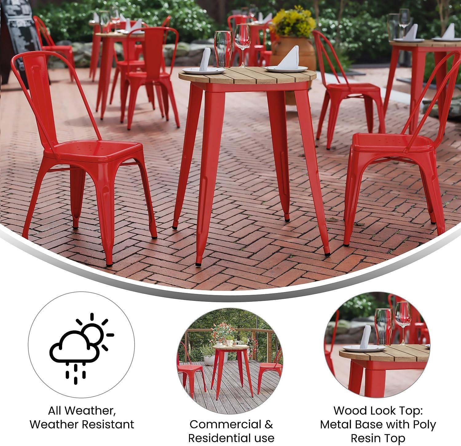 image:imageFlash Furniture Declan Commercial Outdoor Bar Height Dining Table All Weather Poly Resin Top with Steel Base 2375 Round BrownBlackBrownRed