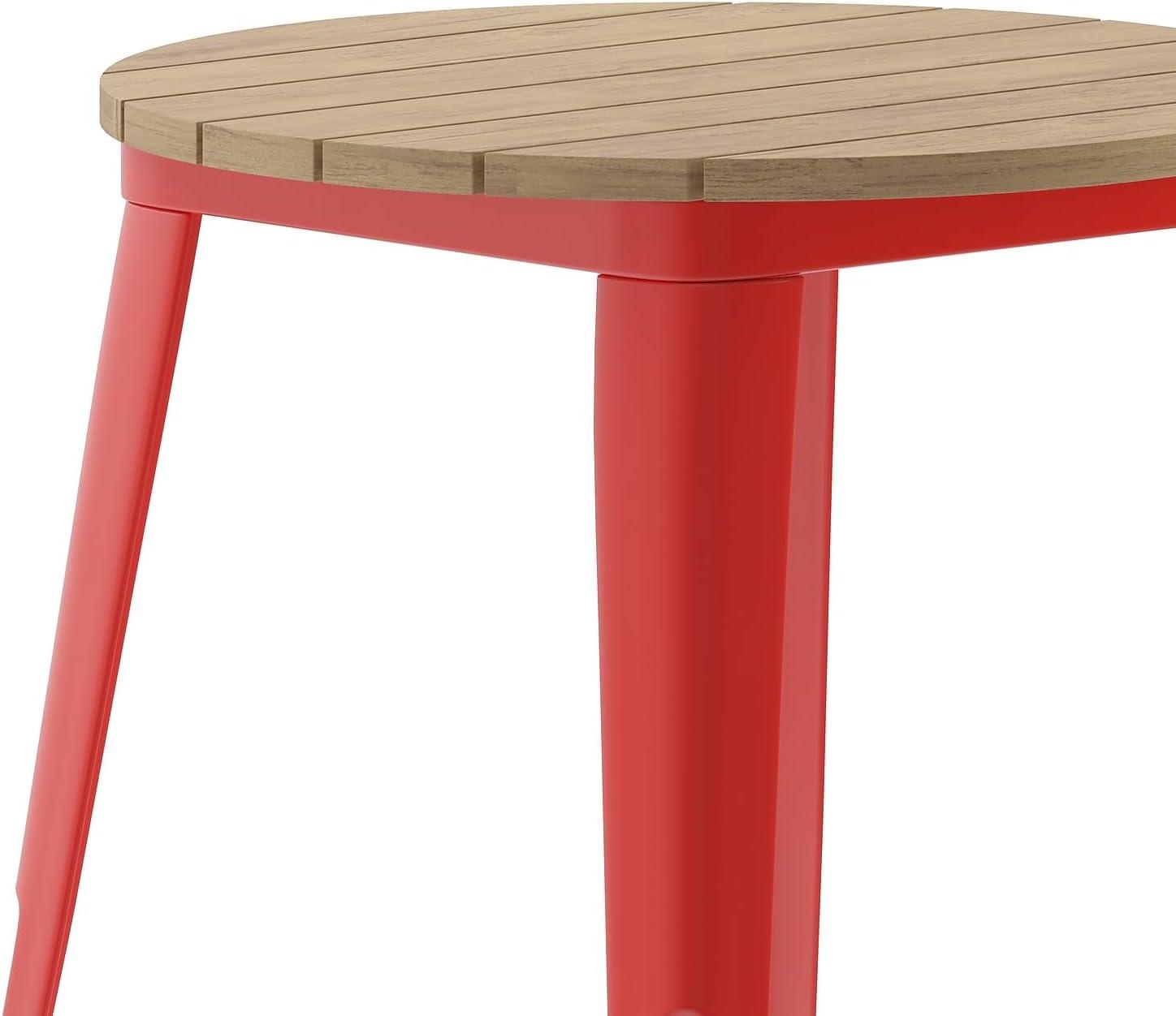 image:imageFlash Furniture Declan Commercial Outdoor Bar Height Dining Table All Weather Poly Resin Top with Steel Base 2375 Round BrownBlackBrownRed