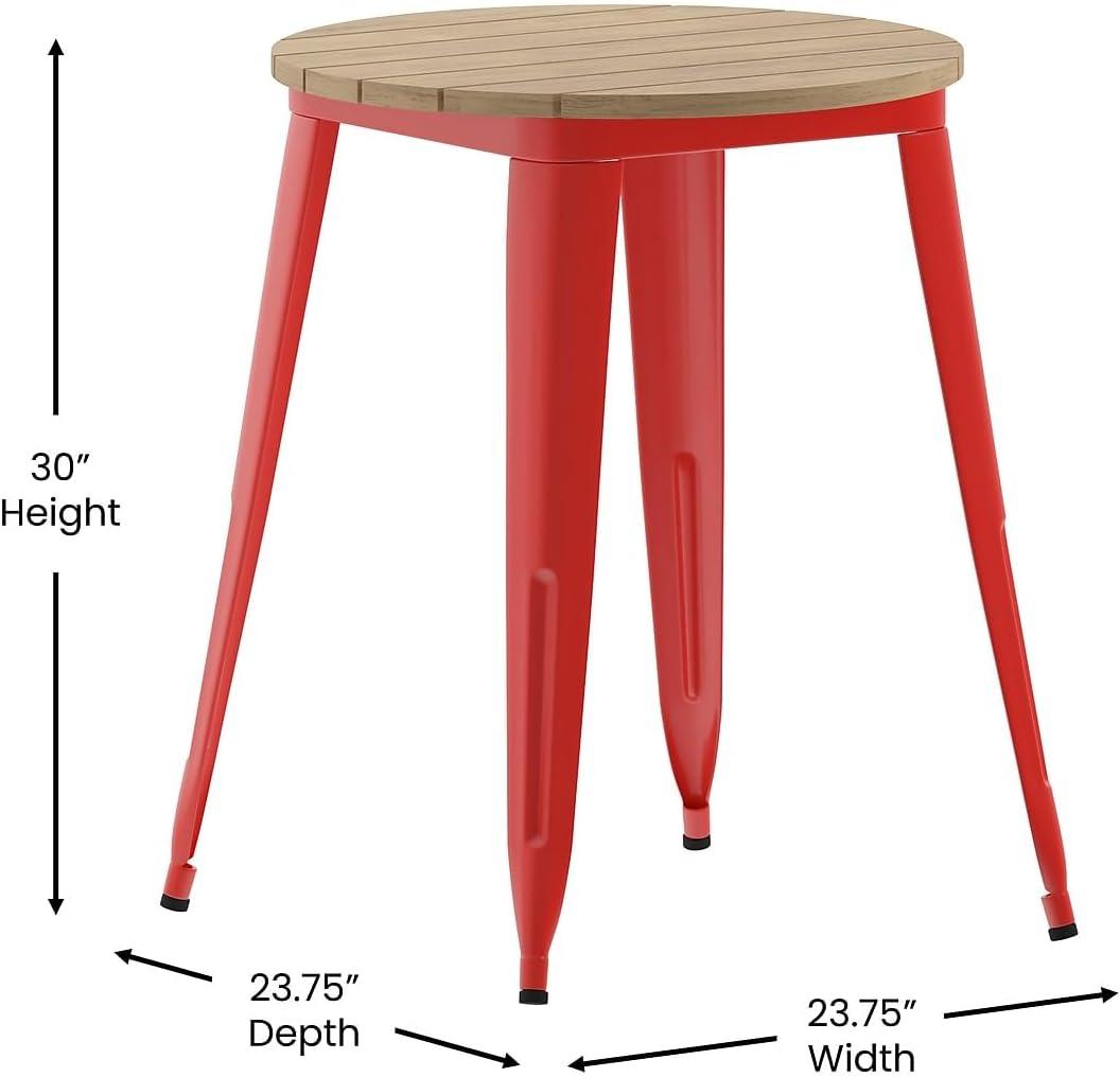 image:imageFlash Furniture Declan Commercial Outdoor Bar Height Dining Table All Weather Poly Resin Top with Steel Base 2375 Round BrownBlackBrownRed