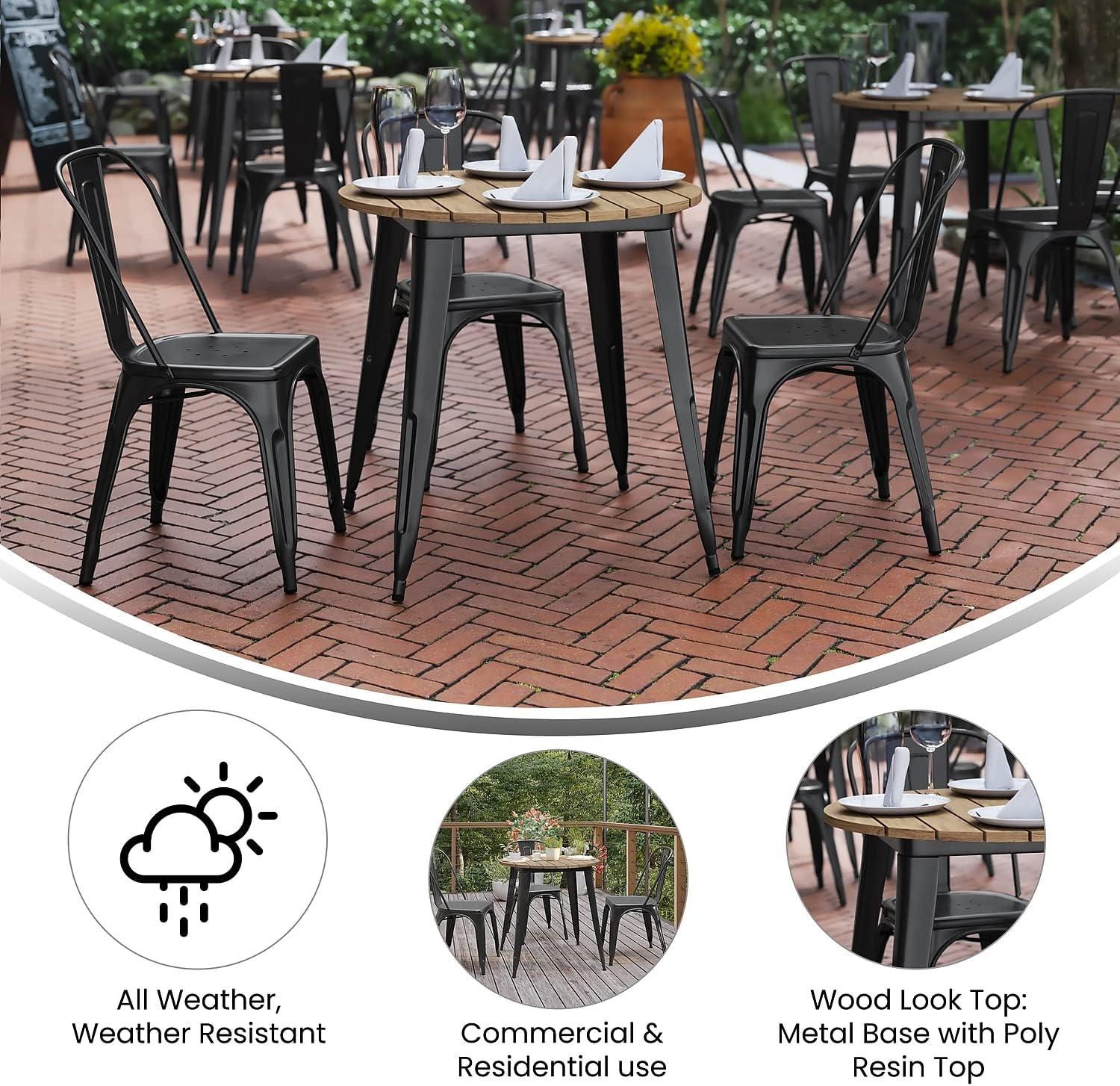 image:imageFlash Furniture Declan Commercial Outdoor Dining Table All Weather Poly Resin Top with Steel Base 30 Round BrownBlackBrownBlack