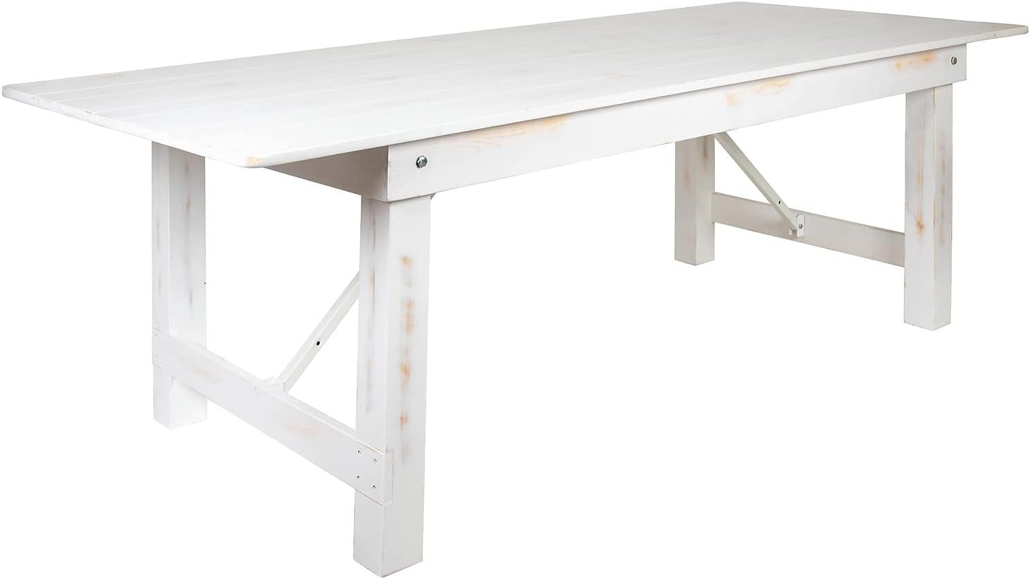 image:imageFlash Furniture HERCULES Series 8 x 40 Antique Rustic Folding Farm Table and Four 4025L Bench SetAntique Rustic White