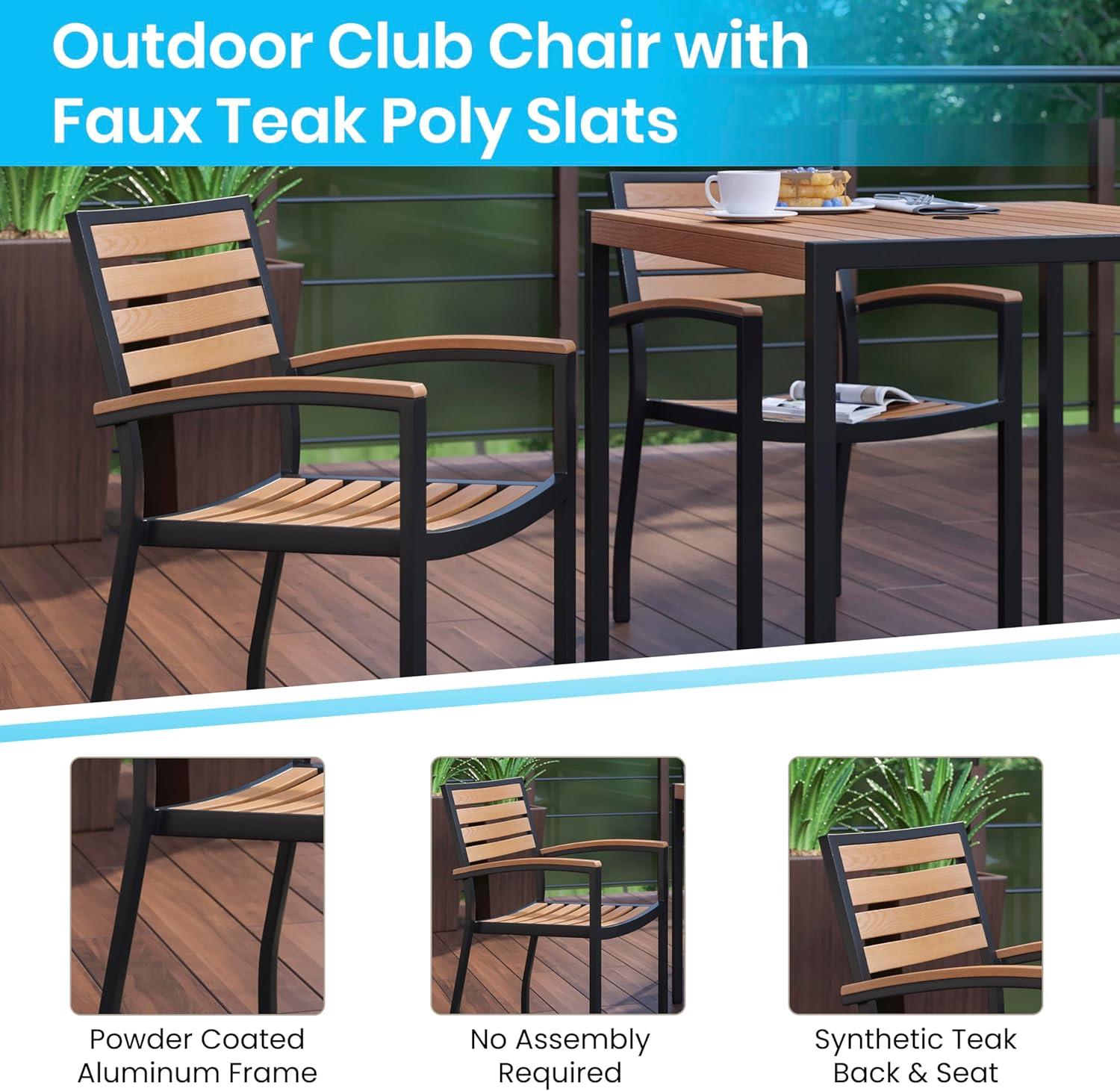 image:imageFlash Furniture Lark 7 Piece Outdoor Patio Dining Table Set 4 Synthetic Teak Stackable Chairs with Arms 35 Square Table Tan Umbrella with BaseGrey