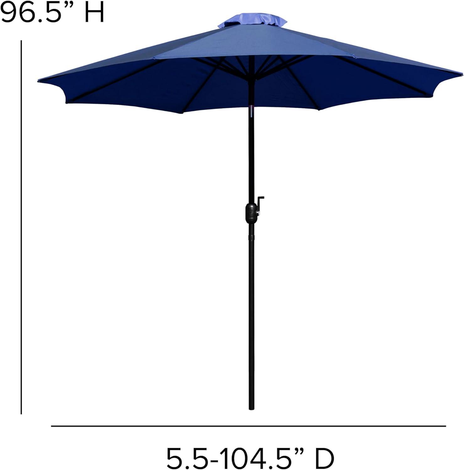 image:imageFlash Furniture Lark 7 Piece Outdoor Patio Dining Table Set 4 Synthetic Teak Stackable Chairs with Arms 35 Square Table Tan Umbrella with BaseNavy