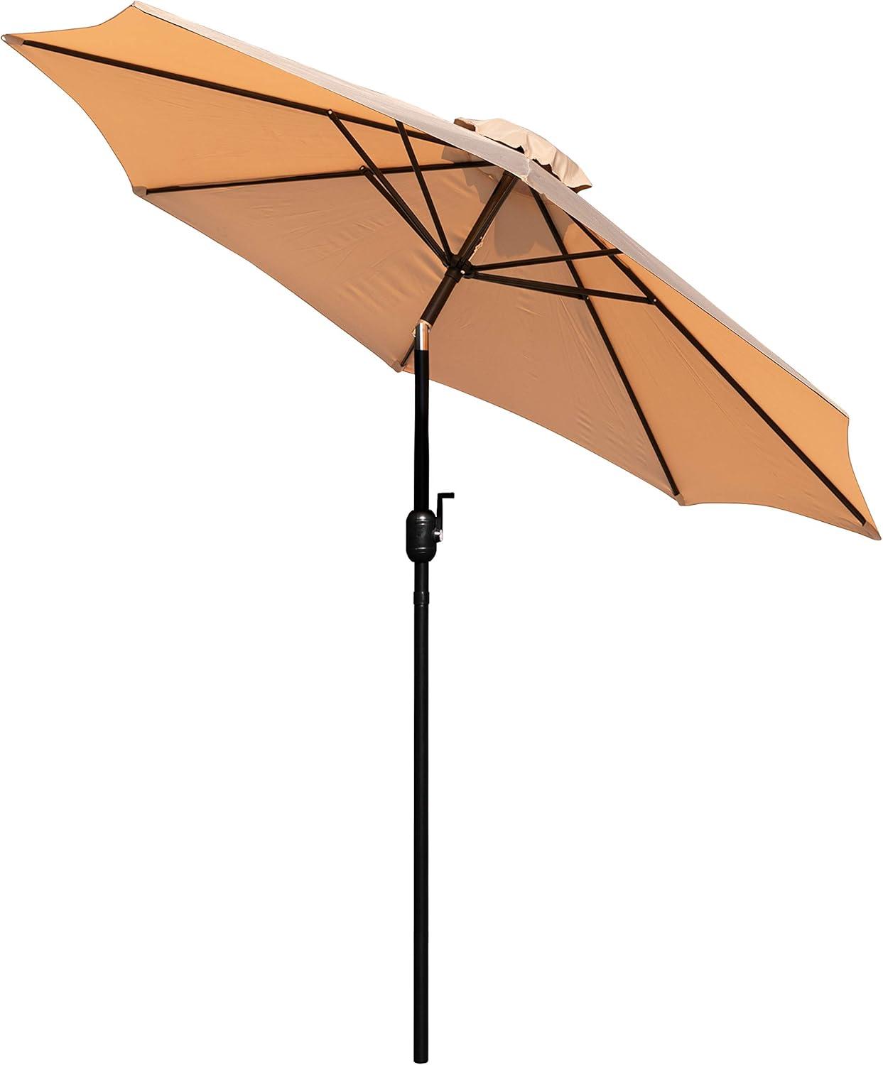 image:imageFlash Furniture Lark 7 Piece Outdoor Patio Dining Table Set 4 Synthetic Teak Stackable Chairs with Arms 35 Square Table Tan Umbrella with BaseTan