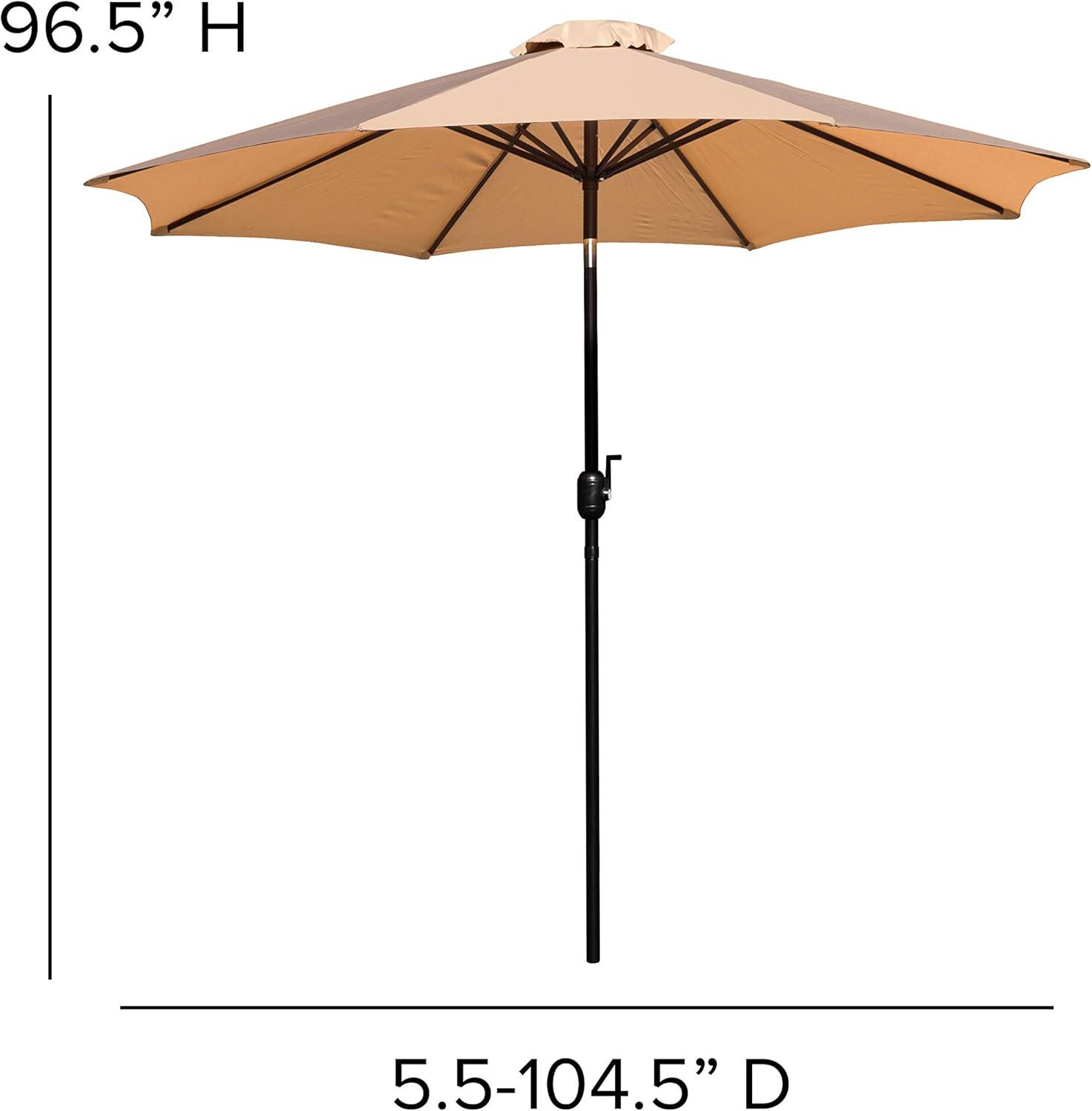 image:imageFlash Furniture Lark 7 Piece Outdoor Patio Dining Table Set 4 Synthetic Teak Stackable Chairs with Arms 35 Square Table Tan Umbrella with BaseTan