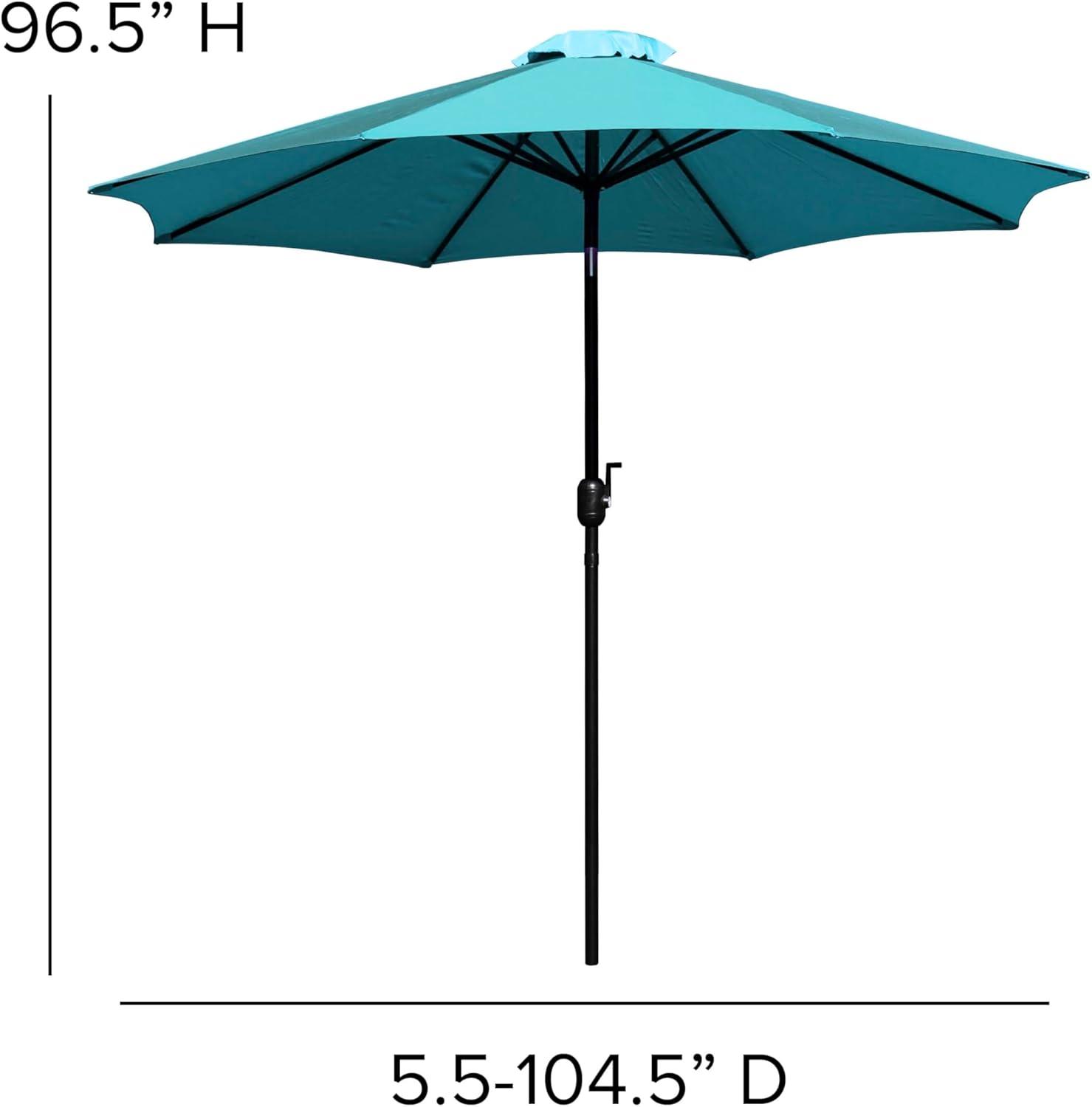image:imageFlash Furniture Lark 7 Piece Outdoor Patio Dining Table Set 4 Synthetic Teak Stackable Chairs with Arms 35 Square Table Tan Umbrella with BaseTeal