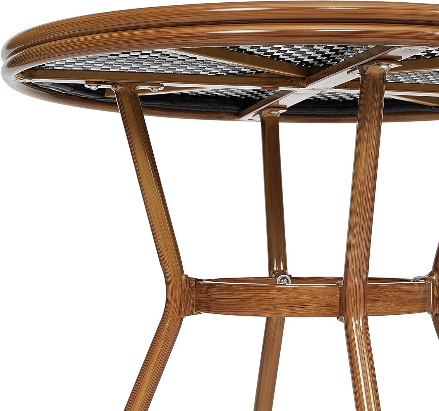 image:imageFlash Furniture Lourdes IndoorOutdoor Commercial Bistro Set Tempered Glass Top Table 4 Chairs PE Rattan NAT Bamboo Print Aluminum Frame BlackWhite