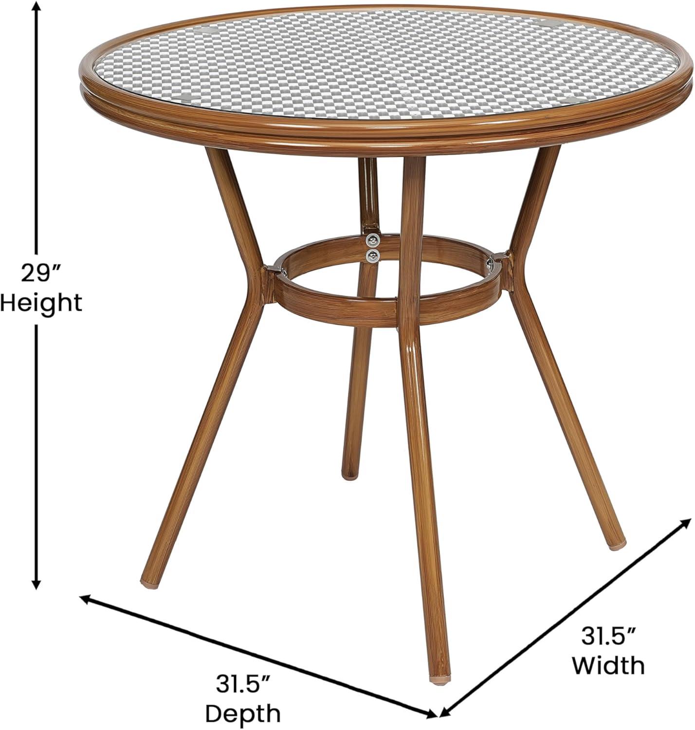 image:imageFlash Furniture Lourdes IndoorOutdoor Commercial Bistro Set Tempered Glass Top Table 4 Chairs PE Rattan NAT Bamboo Print Aluminum Frame BlackWhite