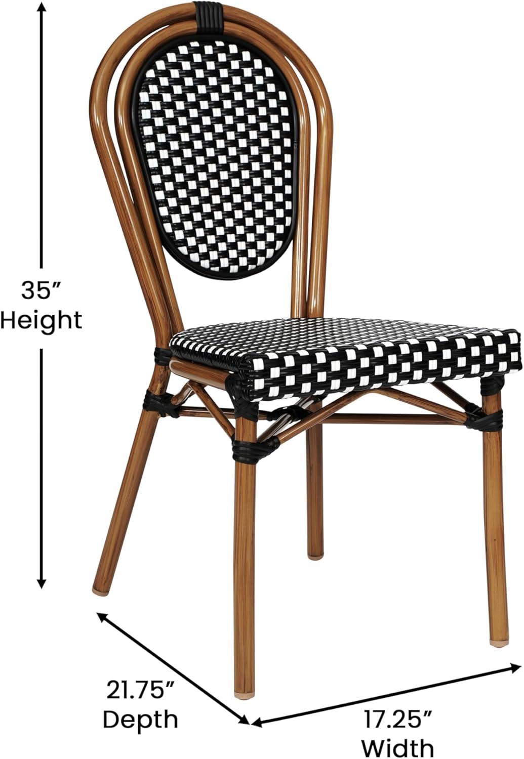 image:imageFlash Furniture Lourdes IndoorOutdoor Commercial Bistro Set Tempered Glass Top Table 4 Chairs PE Rattan NAT Bamboo Print Aluminum Frame BlackWhite