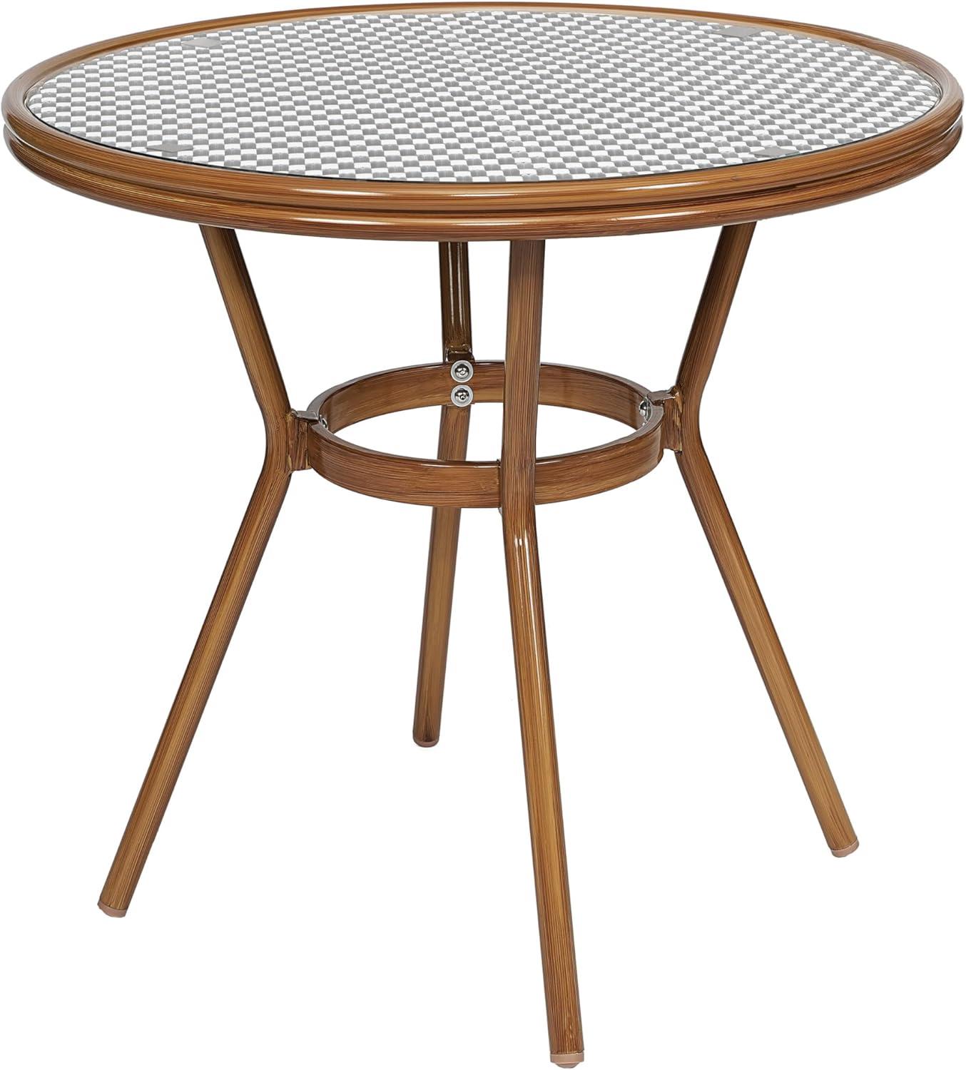 image:imageFlash Furniture Lourdes IndoorOutdoor Commercial Bistro Set Tempered Glass Top Table 4 Chairs PE Rattan NAT Bamboo Print Aluminum Frame BlackWhite