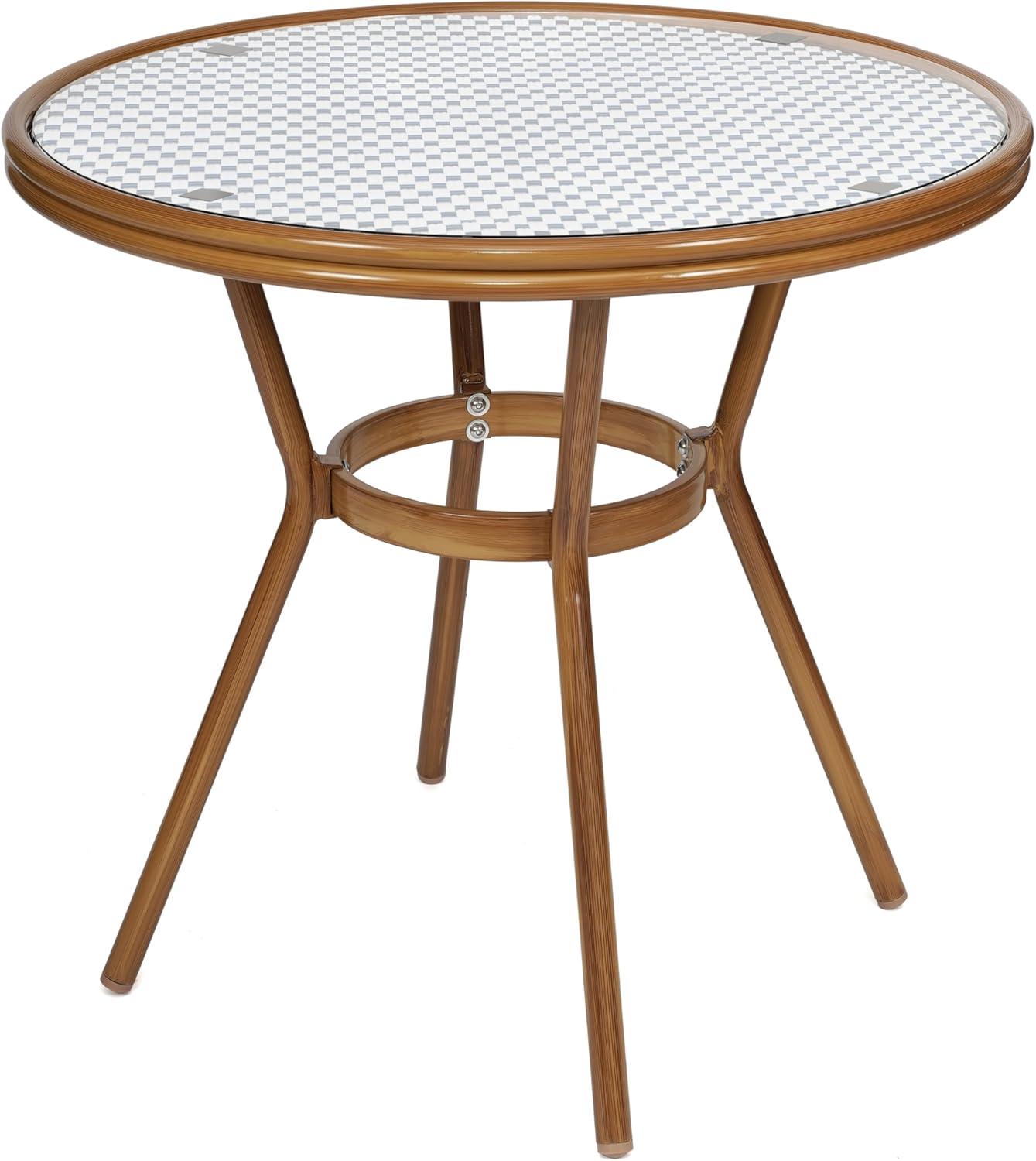 image:imageFlash Furniture Lourdes IndoorOutdoor Commercial French Bistro Set Tempered Glass Top Table 4 Chairs PE Rattan NAT Bamboo Print Aluminum Frame WhiteNavyWhite Navy RattanNatural Frame