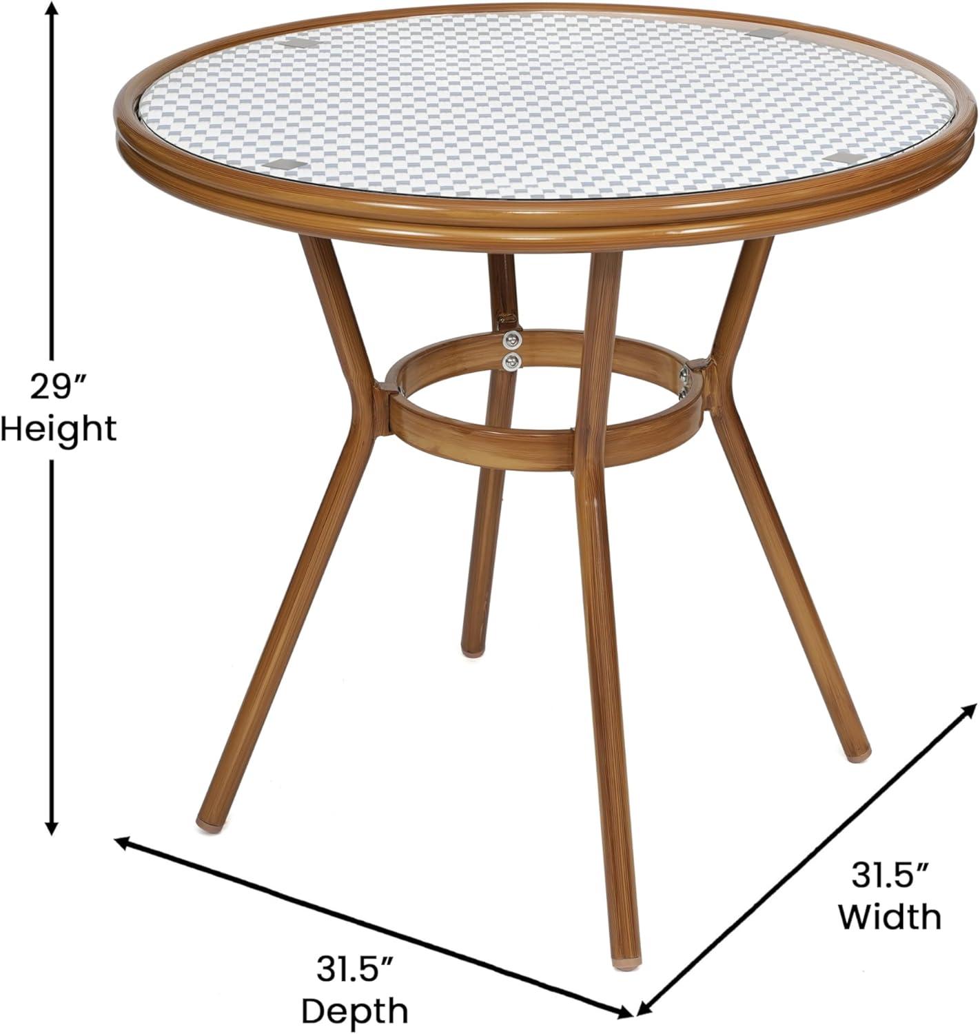 image:imageFlash Furniture Lourdes IndoorOutdoor Commercial French Bistro Set Tempered Glass Top Table 4 Chairs PE Rattan NAT Bamboo Print Aluminum Frame WhiteNavyWhite Navy RattanNatural Frame