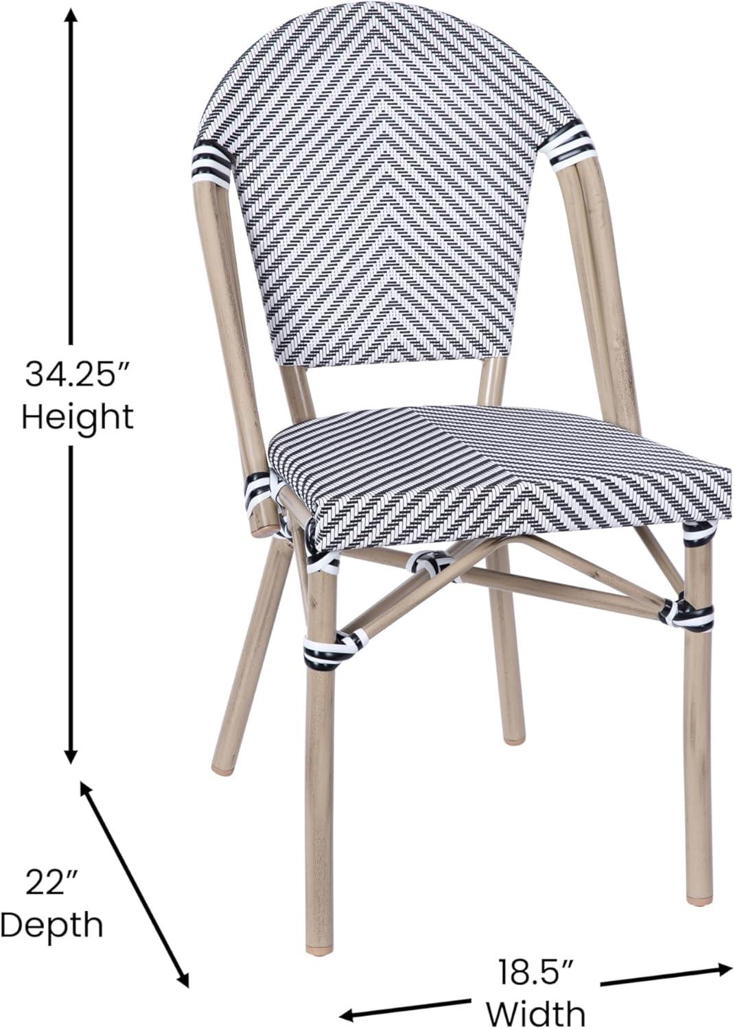 image:imageFlash Furniture Marseille IndoorOutdoor Commercial Bistro Set Tempered Glass Top Table 4 Chairs Textilene Lt NAT Bamboo Print Aluminum Frame BlkWhtBlack White TextileneLight Natural Frame