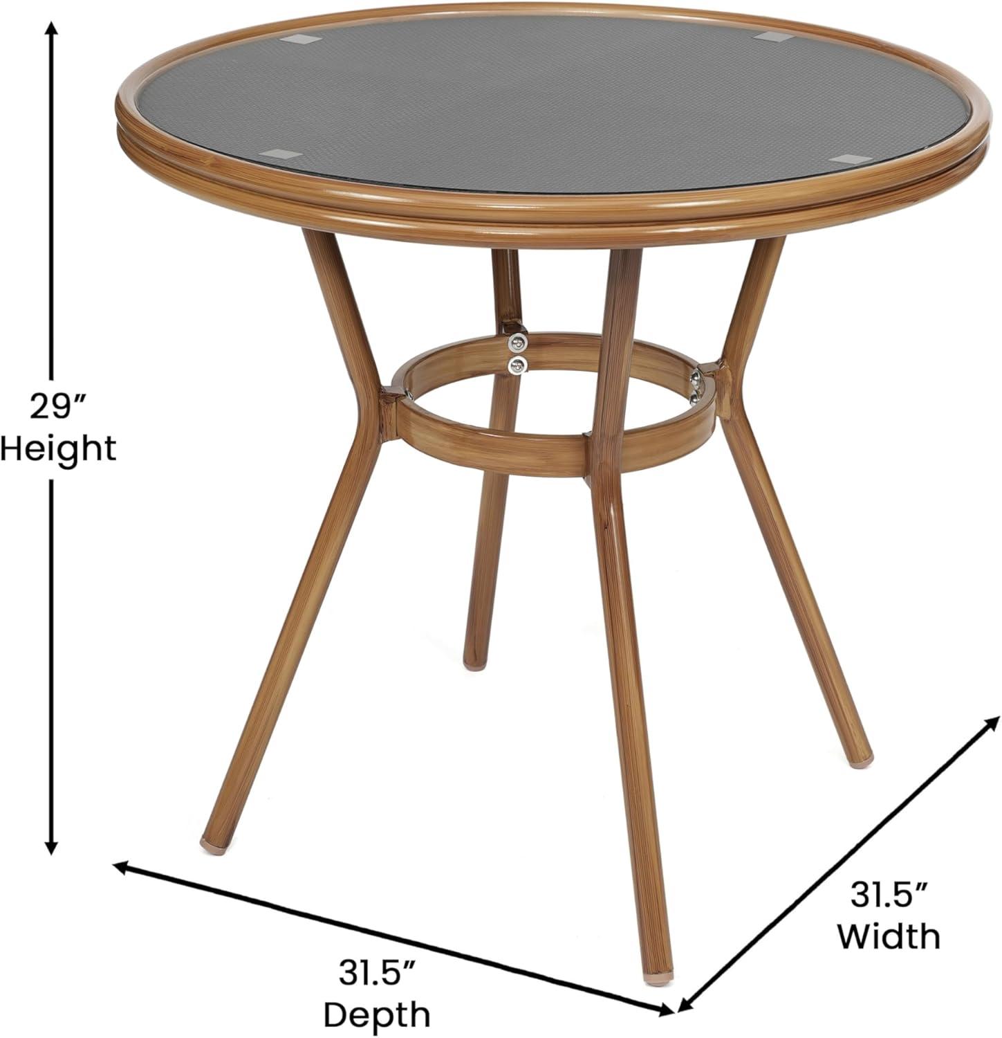image:imageFlash Furniture Marseille IndoorOutdoor Commercial Bistro Set Tempered Glass Top Table 4 Chairs Textilene Lt NAT Bamboo Print Aluminum Frame BlkWhtBlack TextileneNatural Frame