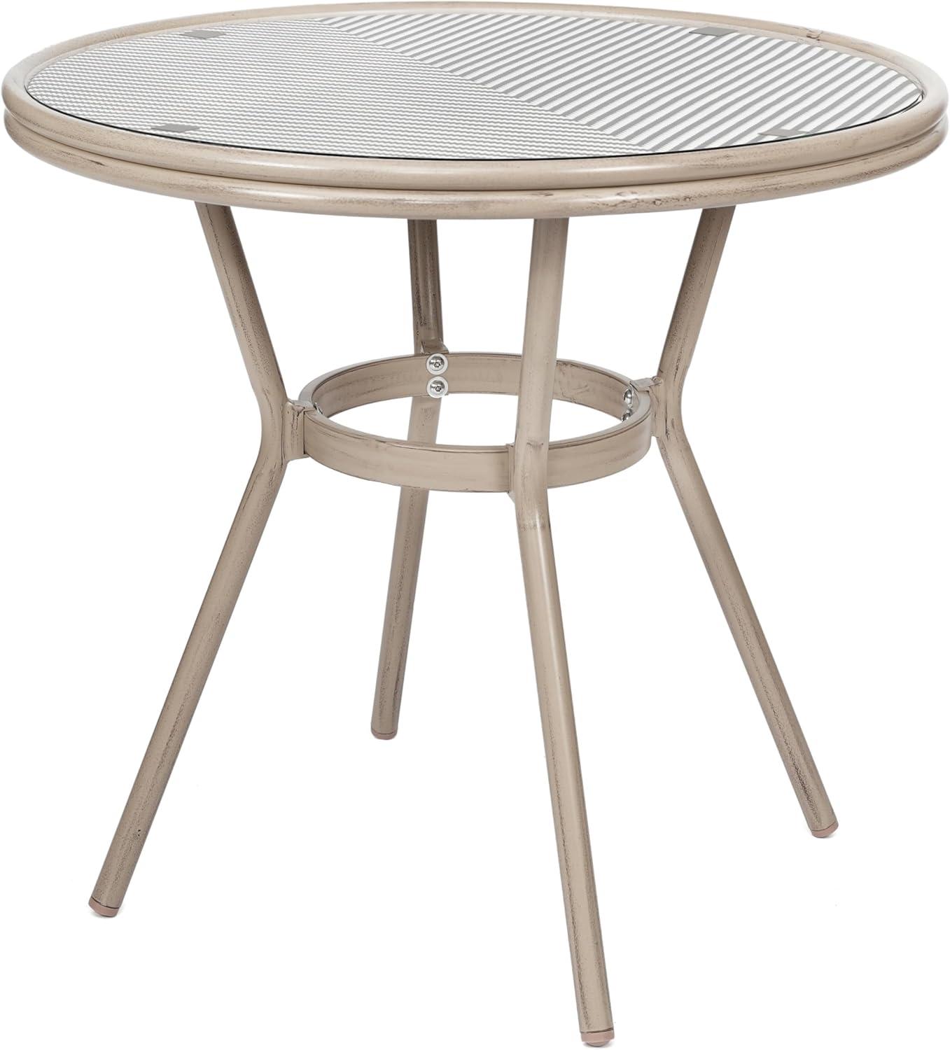 image:imageFlash Furniture Marseille IndoorOutdoor Commercial Bistro Set Tempered Glass Top Table 4 Chairs Textilene Lt NAT Bamboo Print Aluminum Frame BlkWhtBlack White TextileneLight Natural Frame