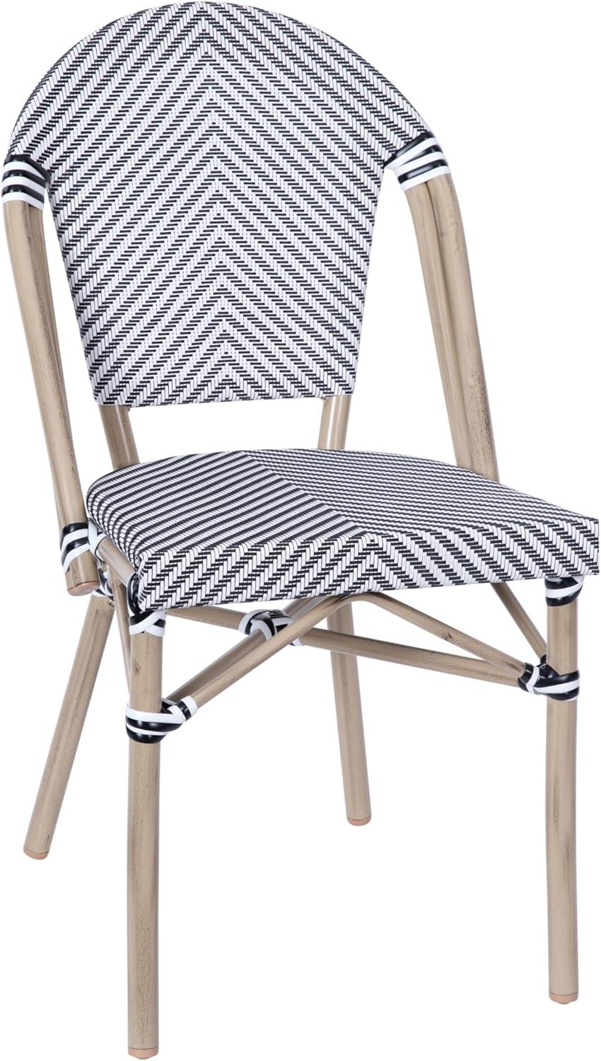 image:imageFlash Furniture Marseille IndoorOutdoor Commercial Bistro Set Tempered Glass Top Table 4 Chairs Textilene Lt NAT Bamboo Print Aluminum Frame BlkWhtBlack White TextileneLight Natural Frame