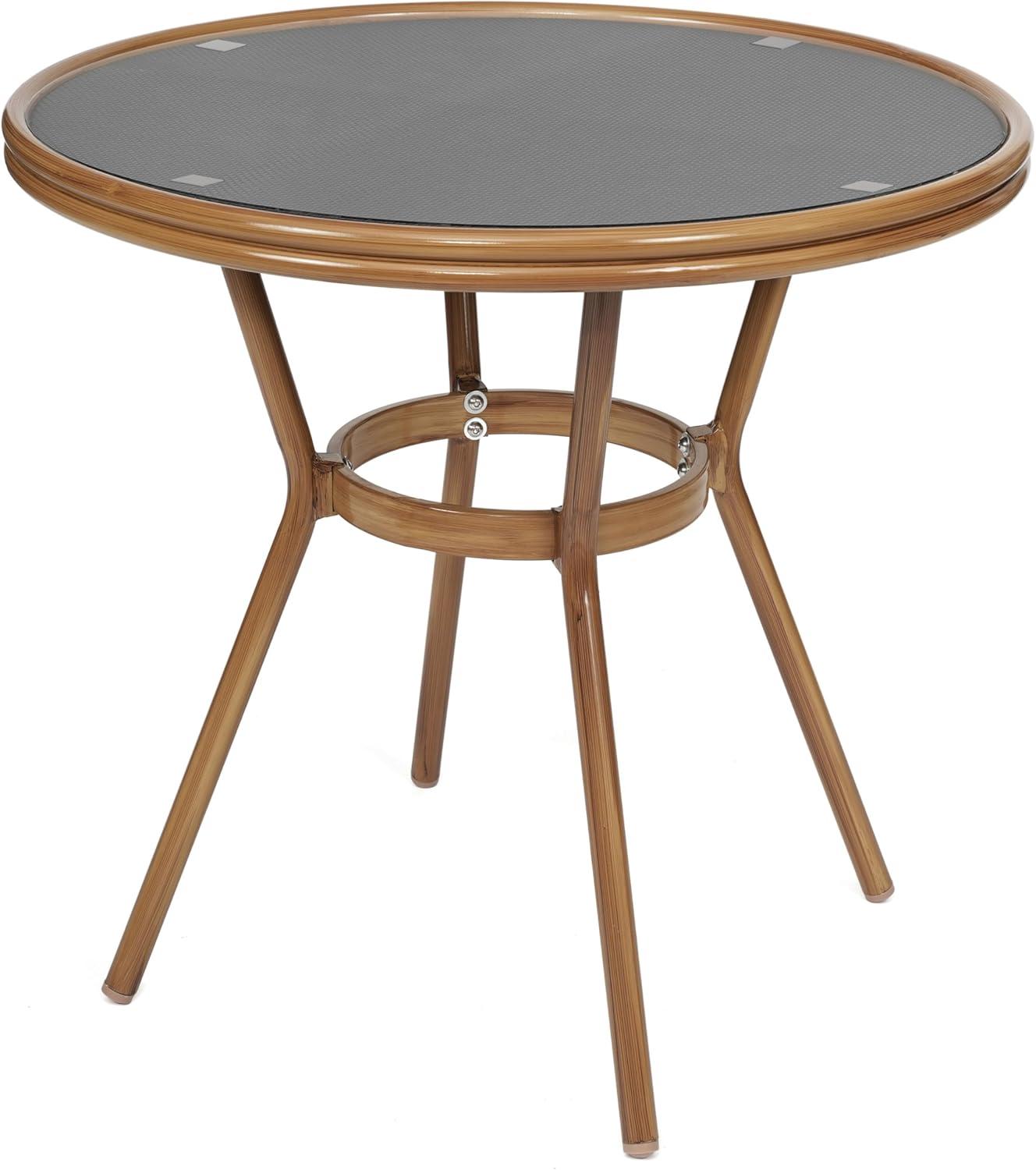 image:imageFlash Furniture Marseille IndoorOutdoor Commercial Bistro Set Tempered Glass Top Table 4 Chairs Textilene Lt NAT Bamboo Print Aluminum Frame BlkWhtBlack TextileneNatural Frame