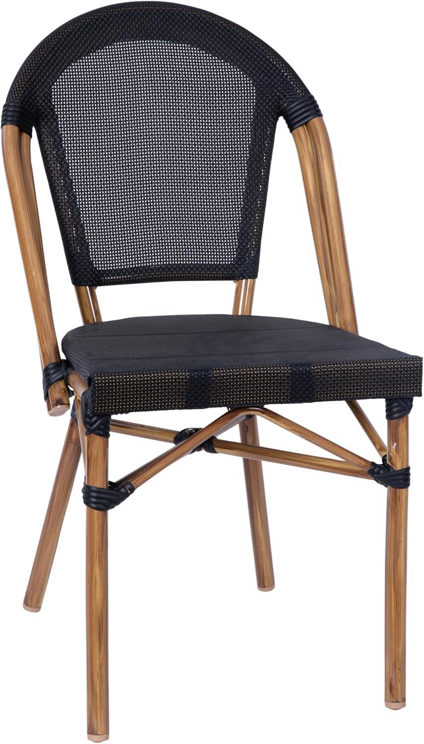 image:imageFlash Furniture Marseille IndoorOutdoor Commercial Bistro Set Tempered Glass Top Table 4 Chairs Textilene Lt NAT Bamboo Print Aluminum Frame BlkWhtBlack TextileneNatural Frame