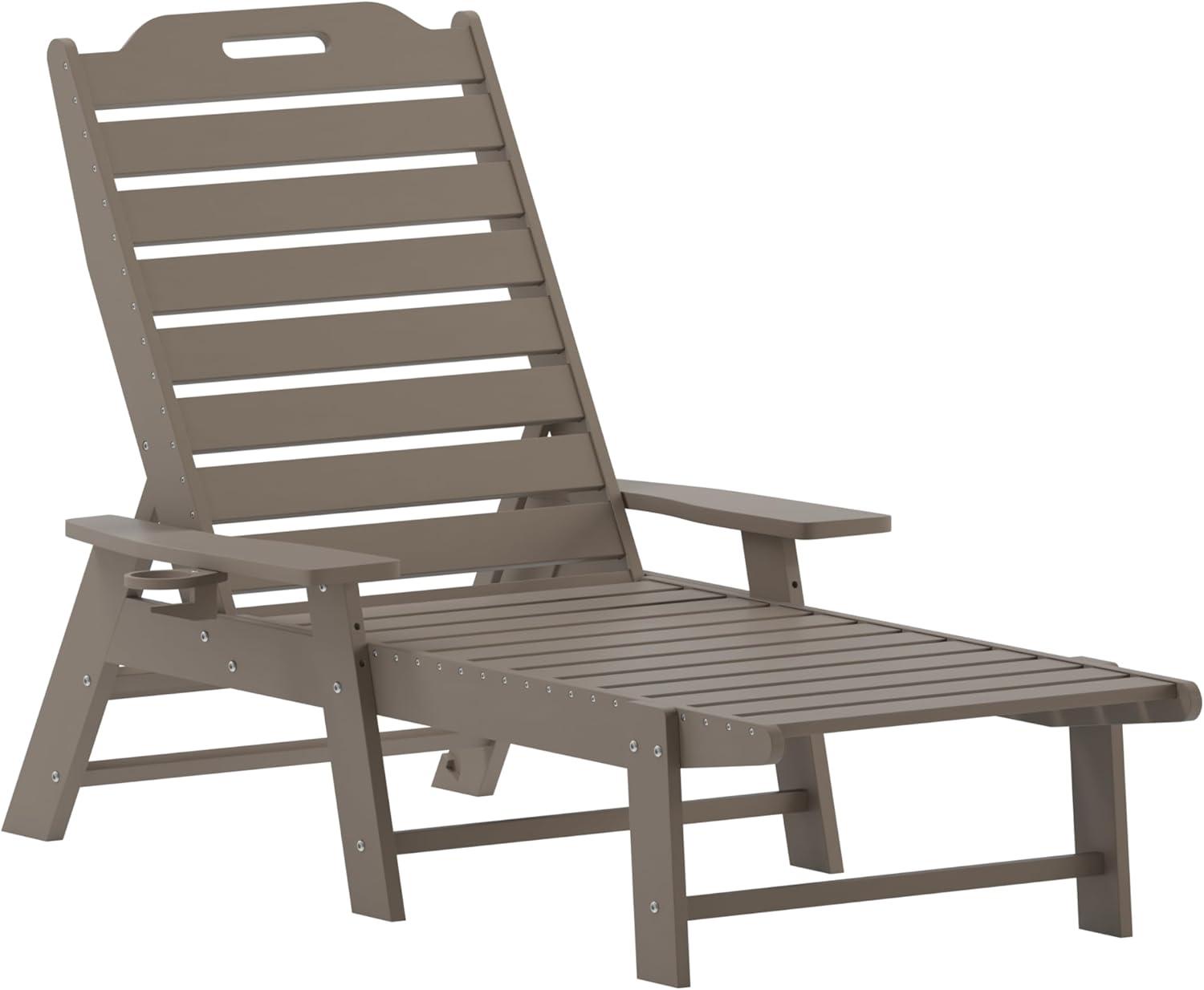 image:imageFlash Furniture Monterey Commercial 3Piece IndoorOutdoor Adirondack Set 2 Adjustable HDPE Loungers with Cup Holders 2Tier Side Table AllWeather Use Brown